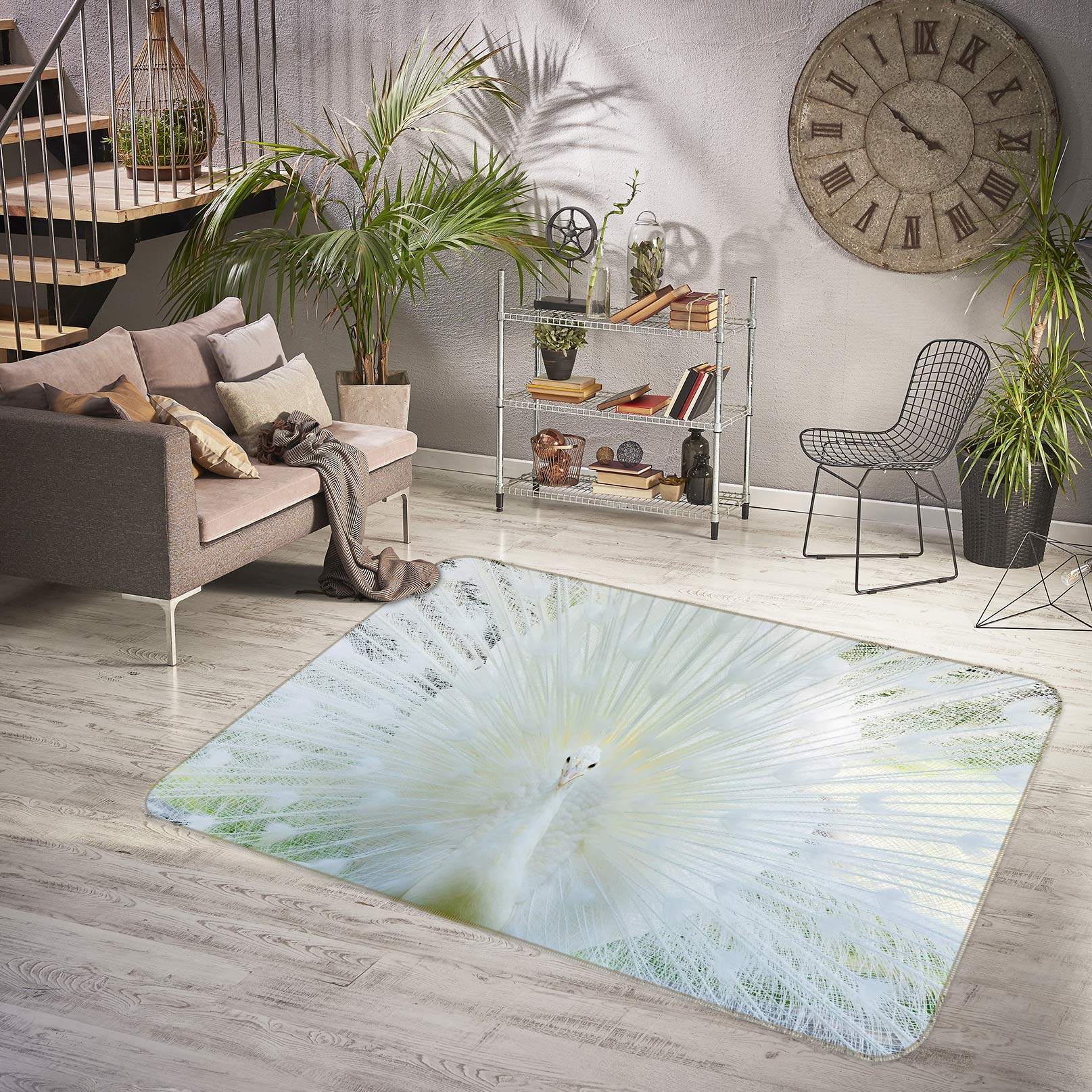 3D White Peacock 30070 Non Slip Rug Mat