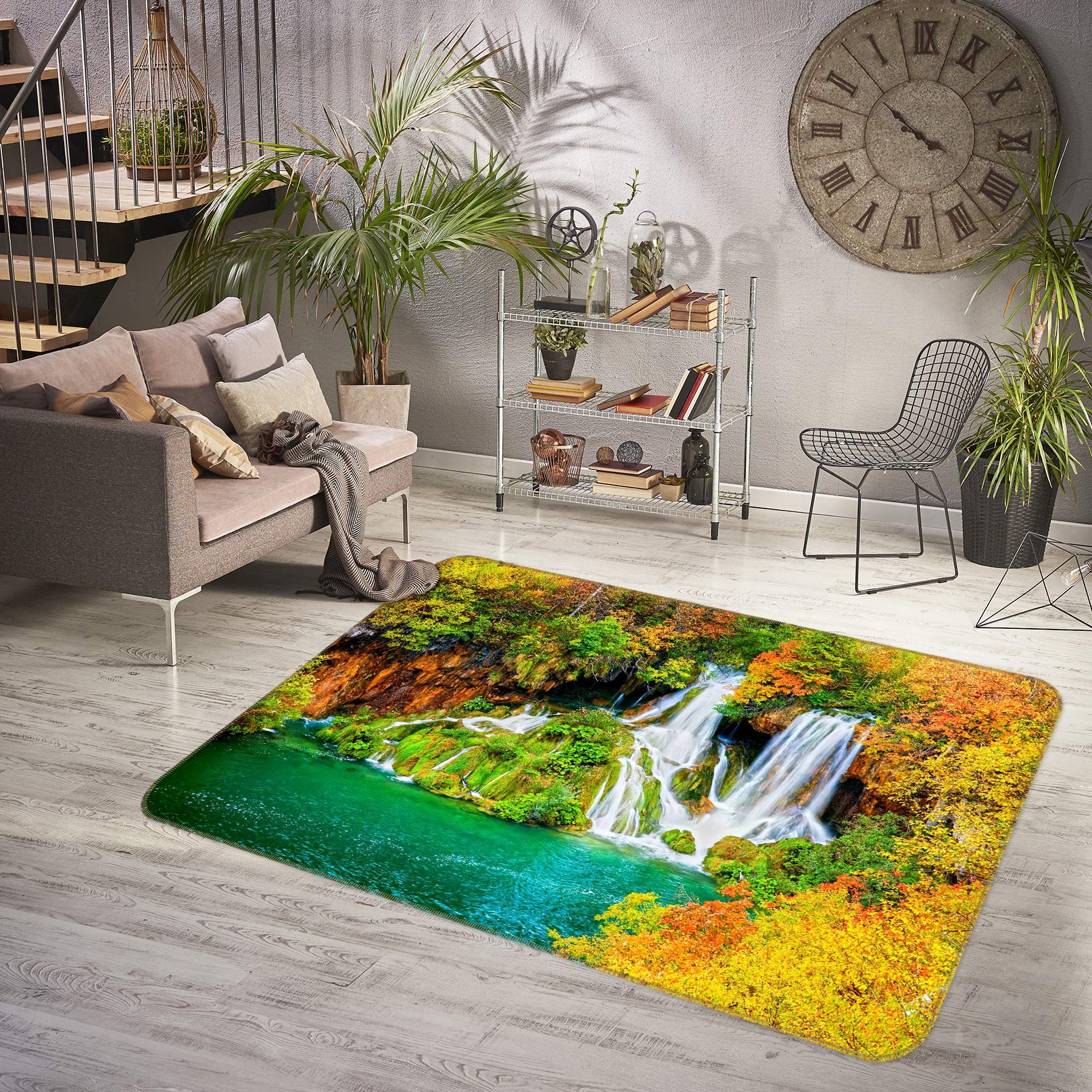 3D Jungle Running Water 76257 Non Slip Rug Mat