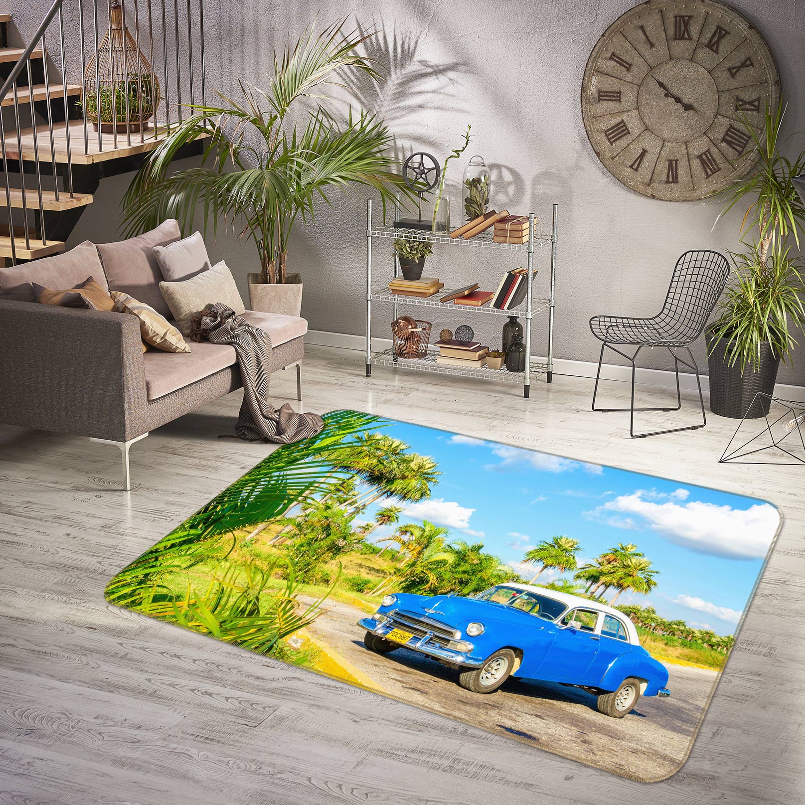 3D Blue Car 67194 Vehicle Non Slip Rug Mat