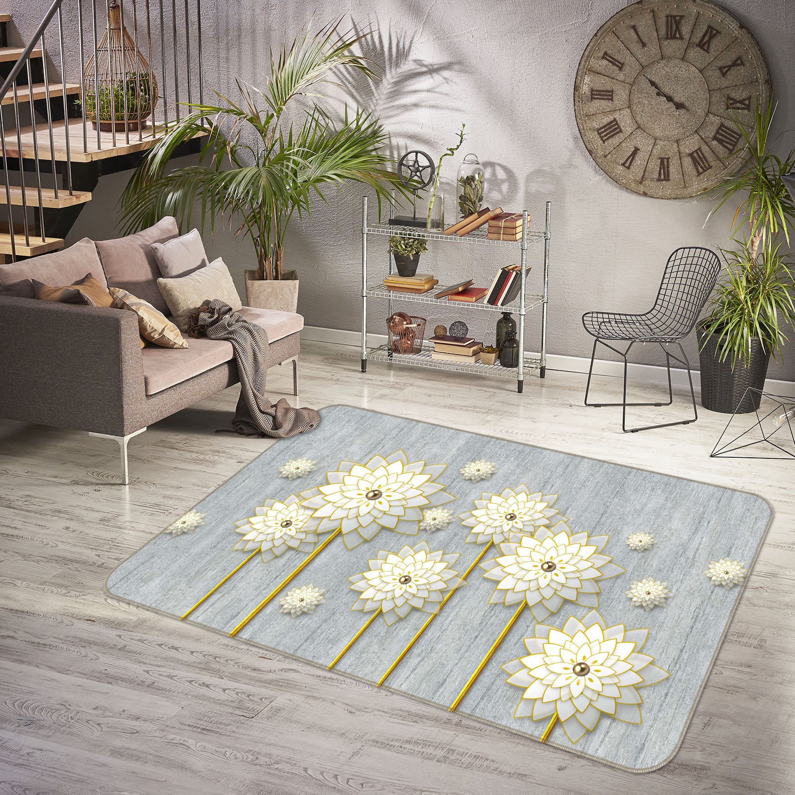 3D White Flower 65138 Non Slip Rug Mat