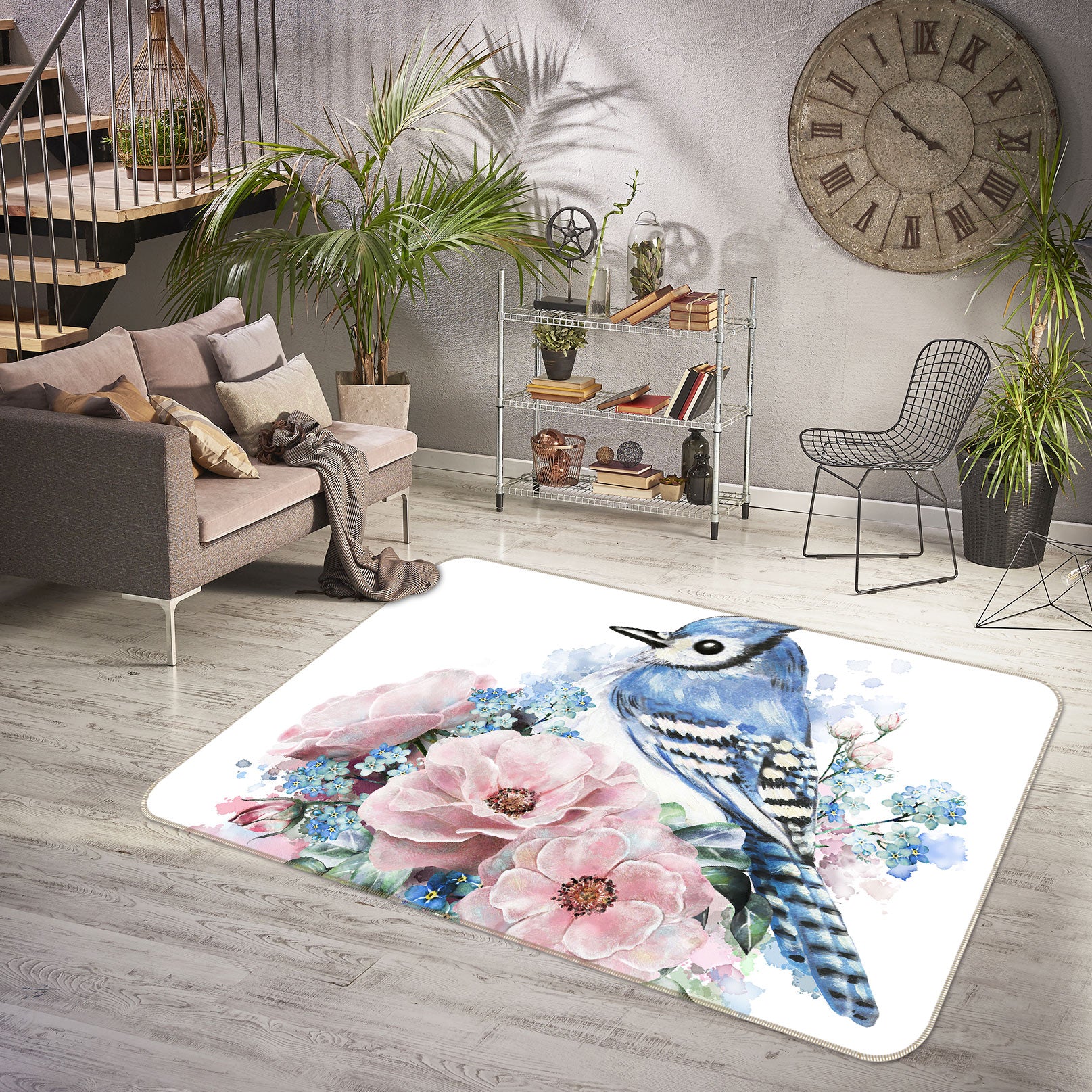 3D Flower Bird 37041 Non Slip Rug Mat