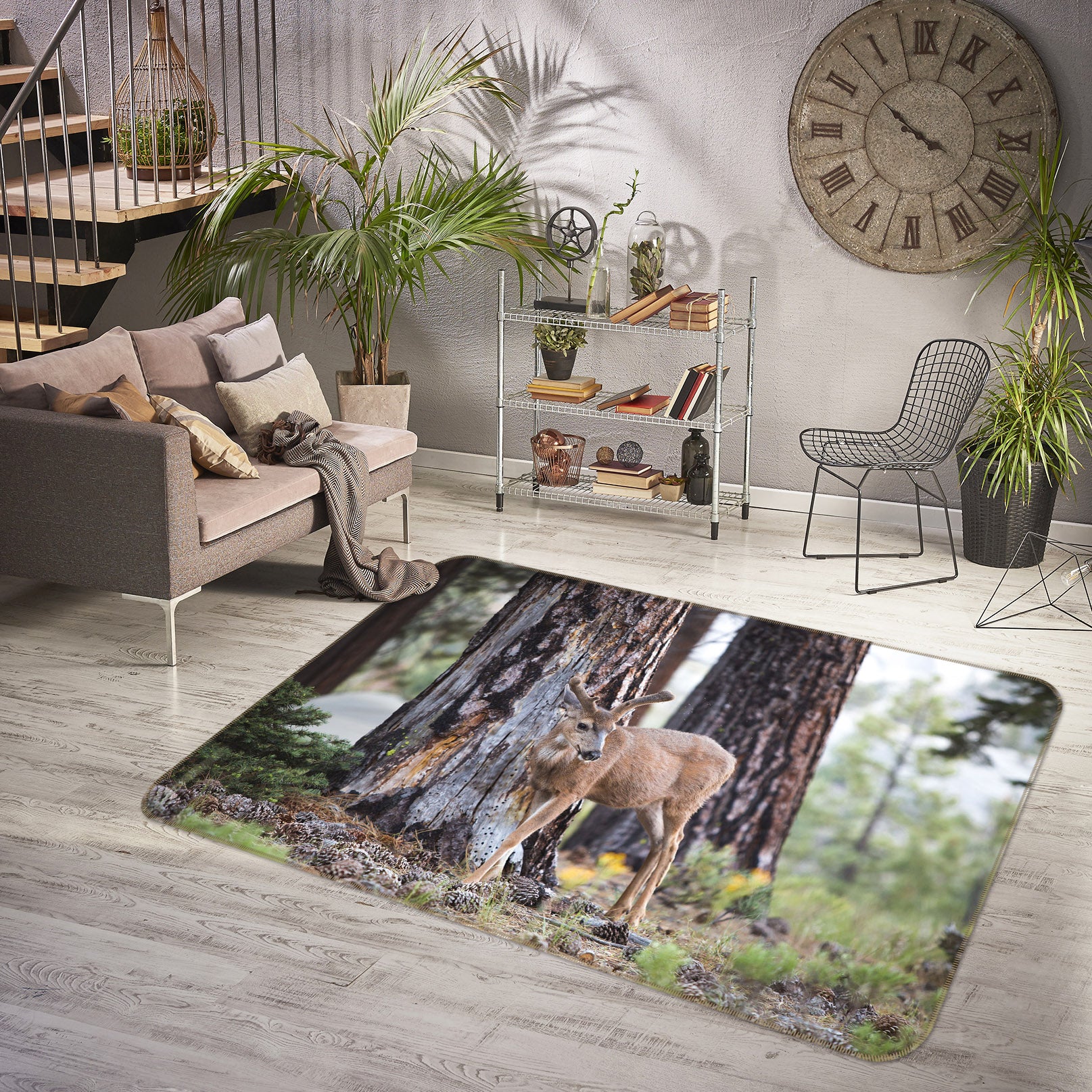3D Trees Deer 35186 Non Slip Rug Mat