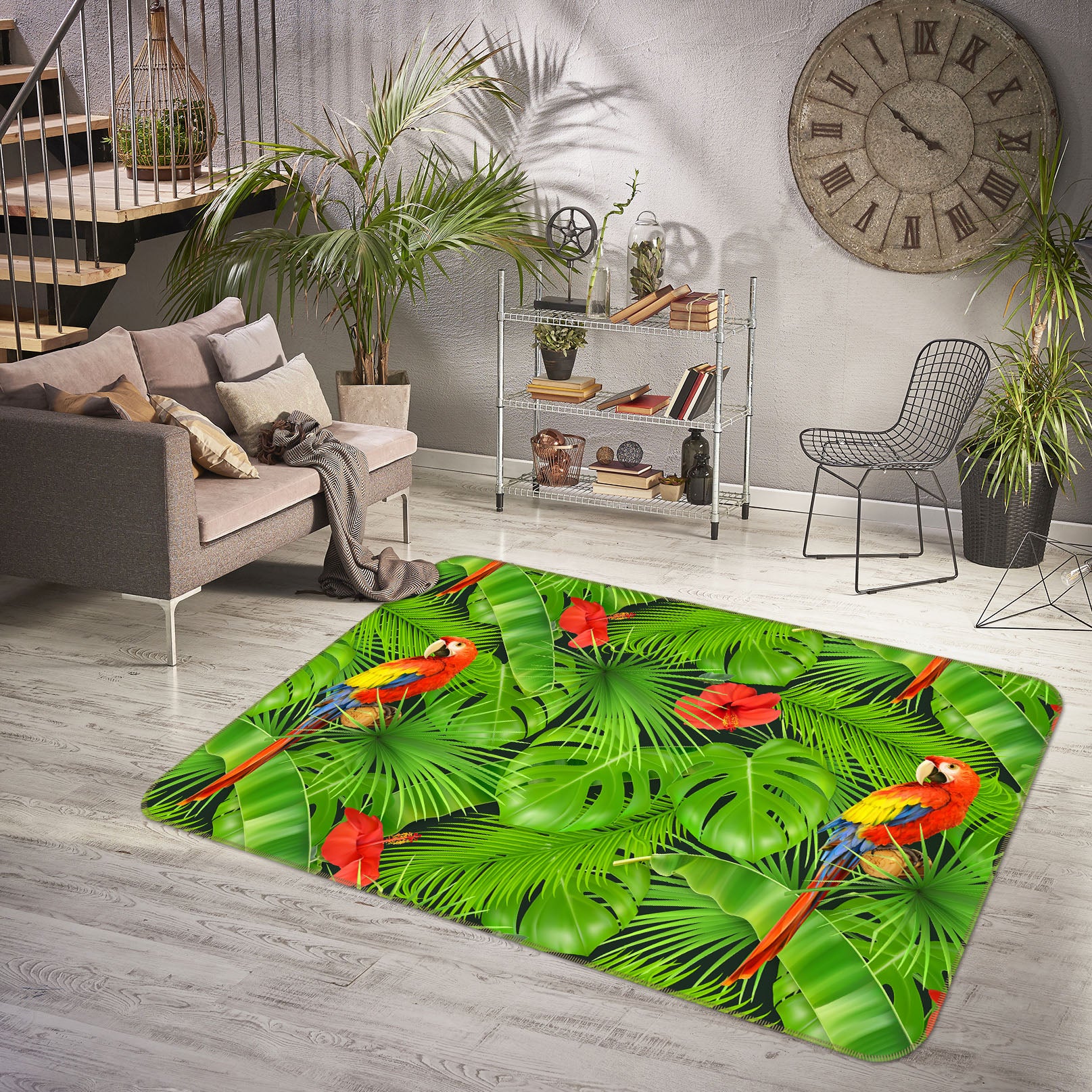 3D Leaves Parrot 30174 Non Slip Rug Mat