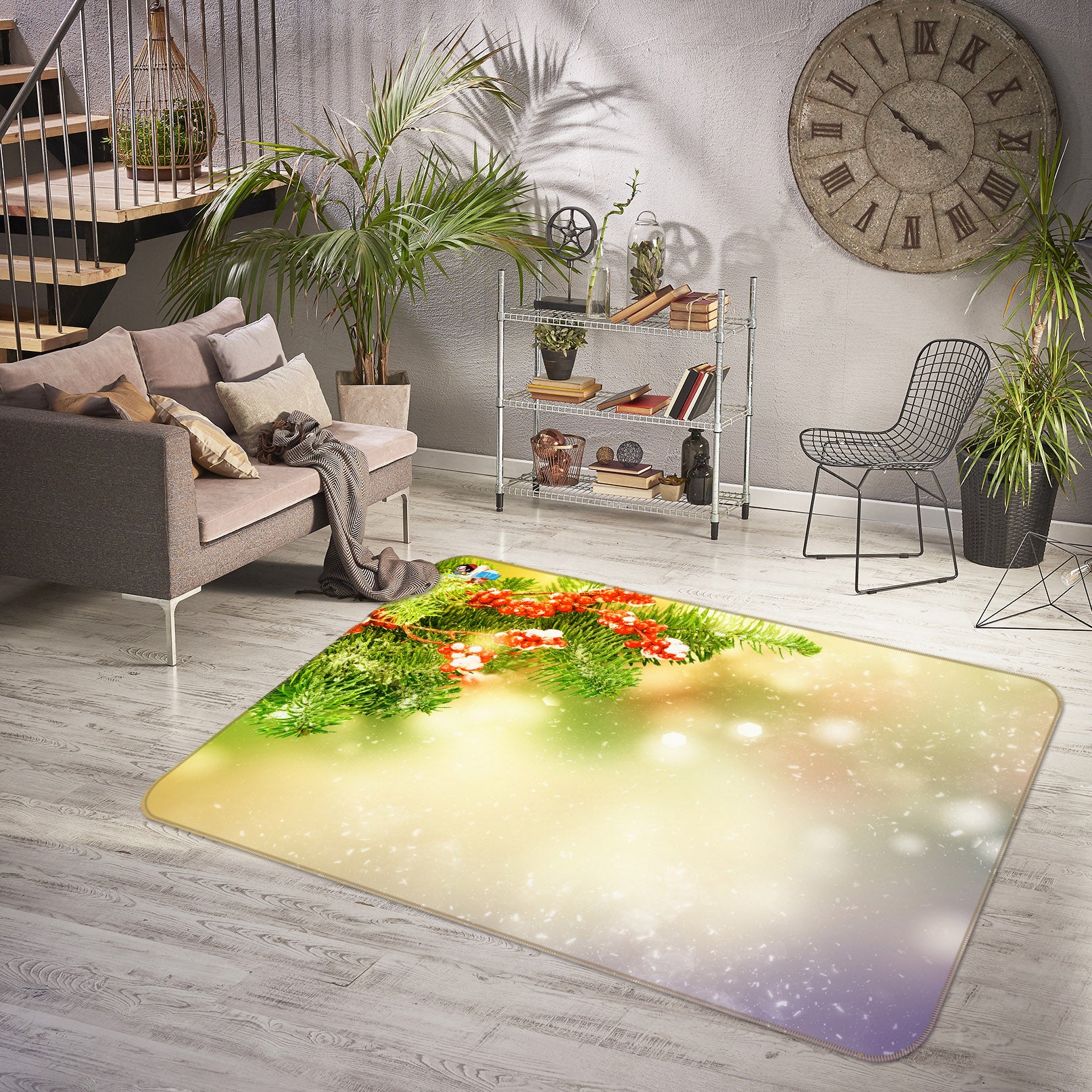 3D Branch Snow 55091 Christmas Non Slip Rug Mat Xmas