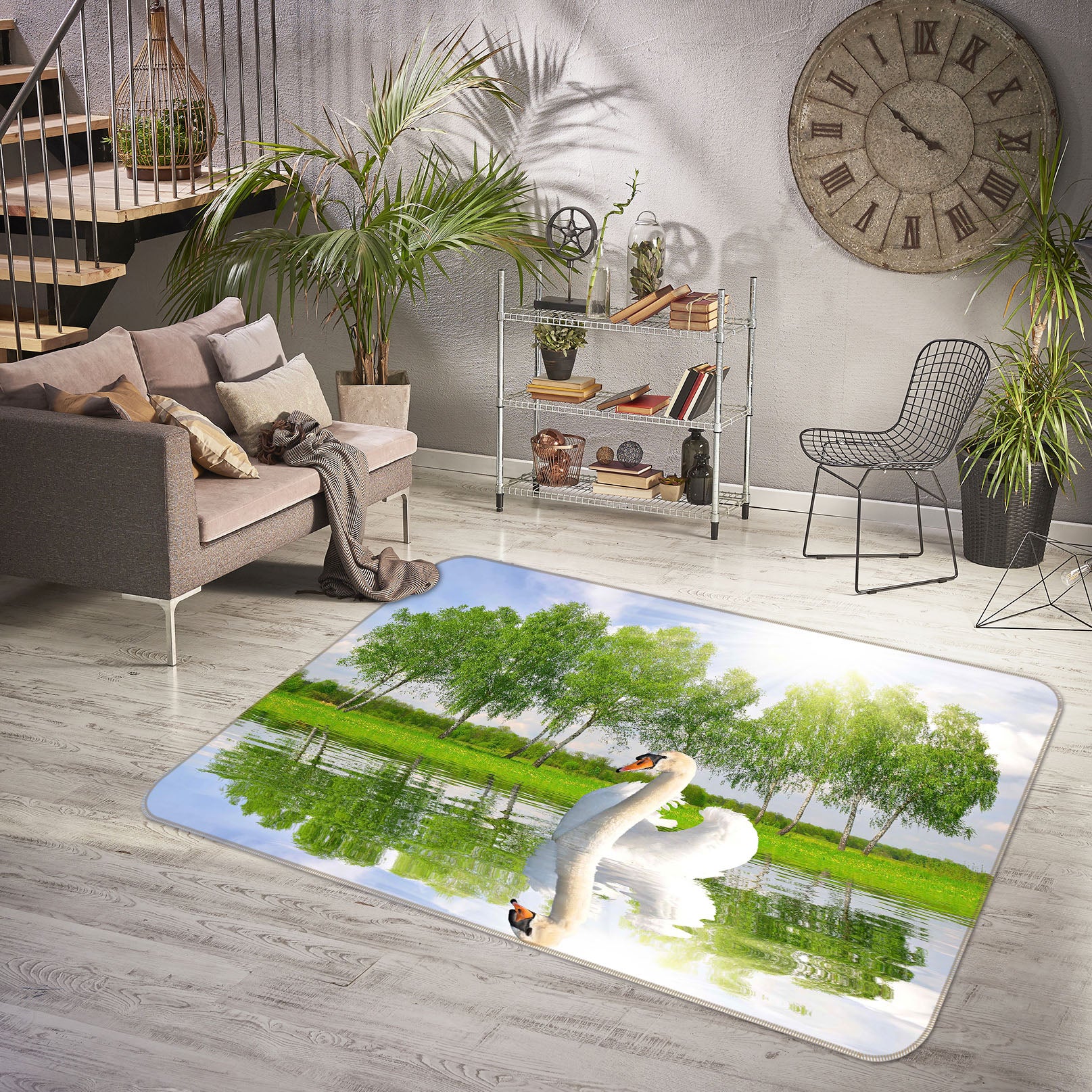 3D Swan Tree 081 Animal Non Slip Rug Mat