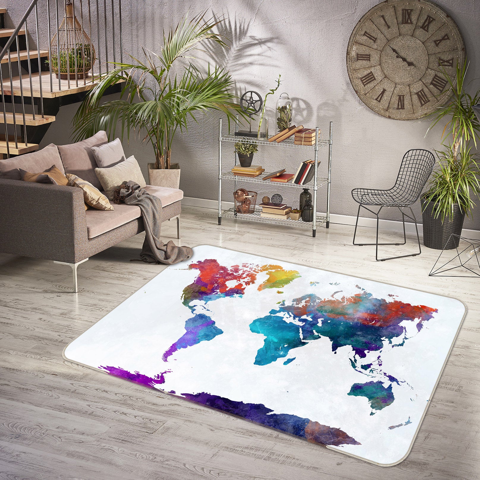 3D Colored Flag 203 World Map Non Slip Rug Mat