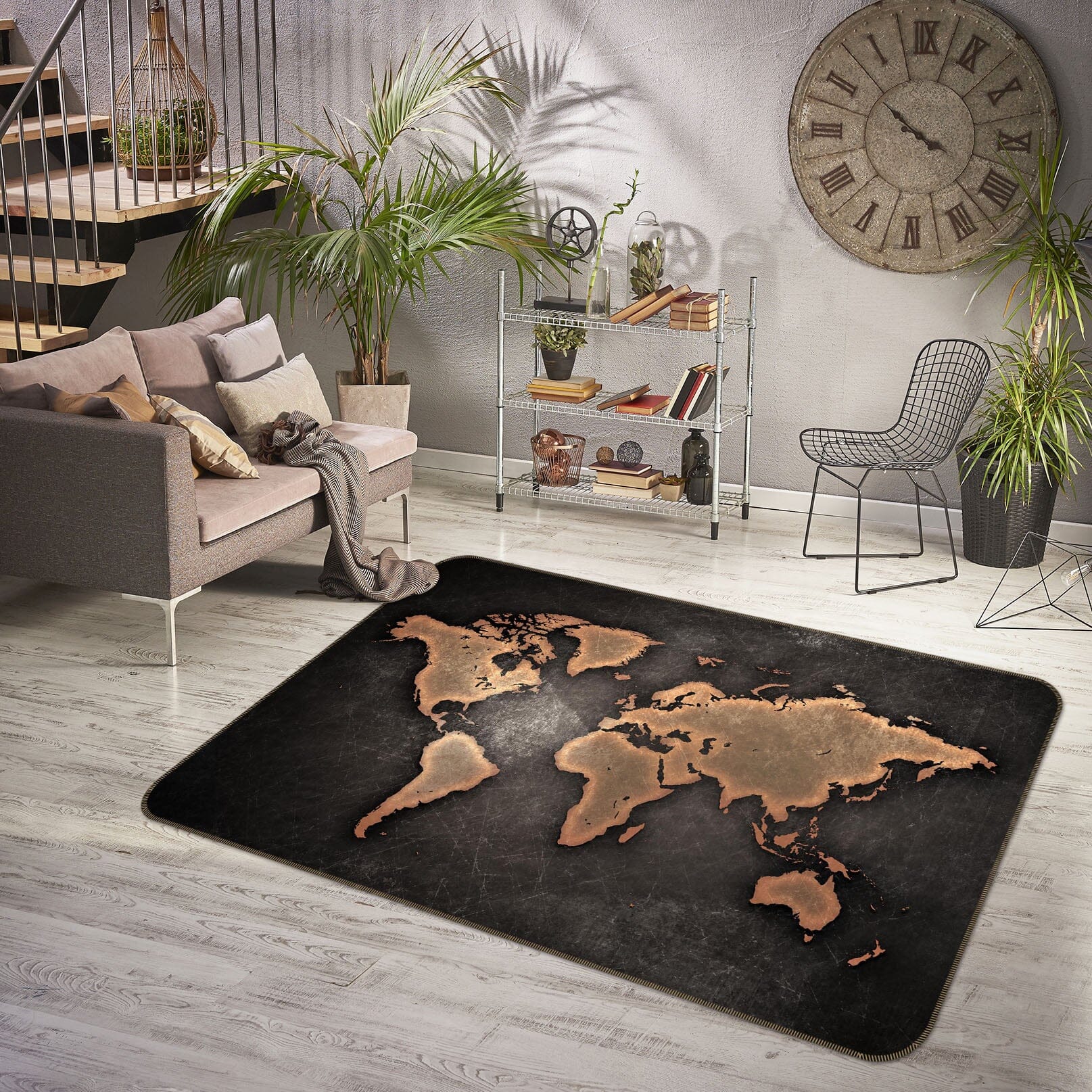 3D Gold Pattern 2005 World Map Non Slip Rug Mat Mat AJ Creativity Home 