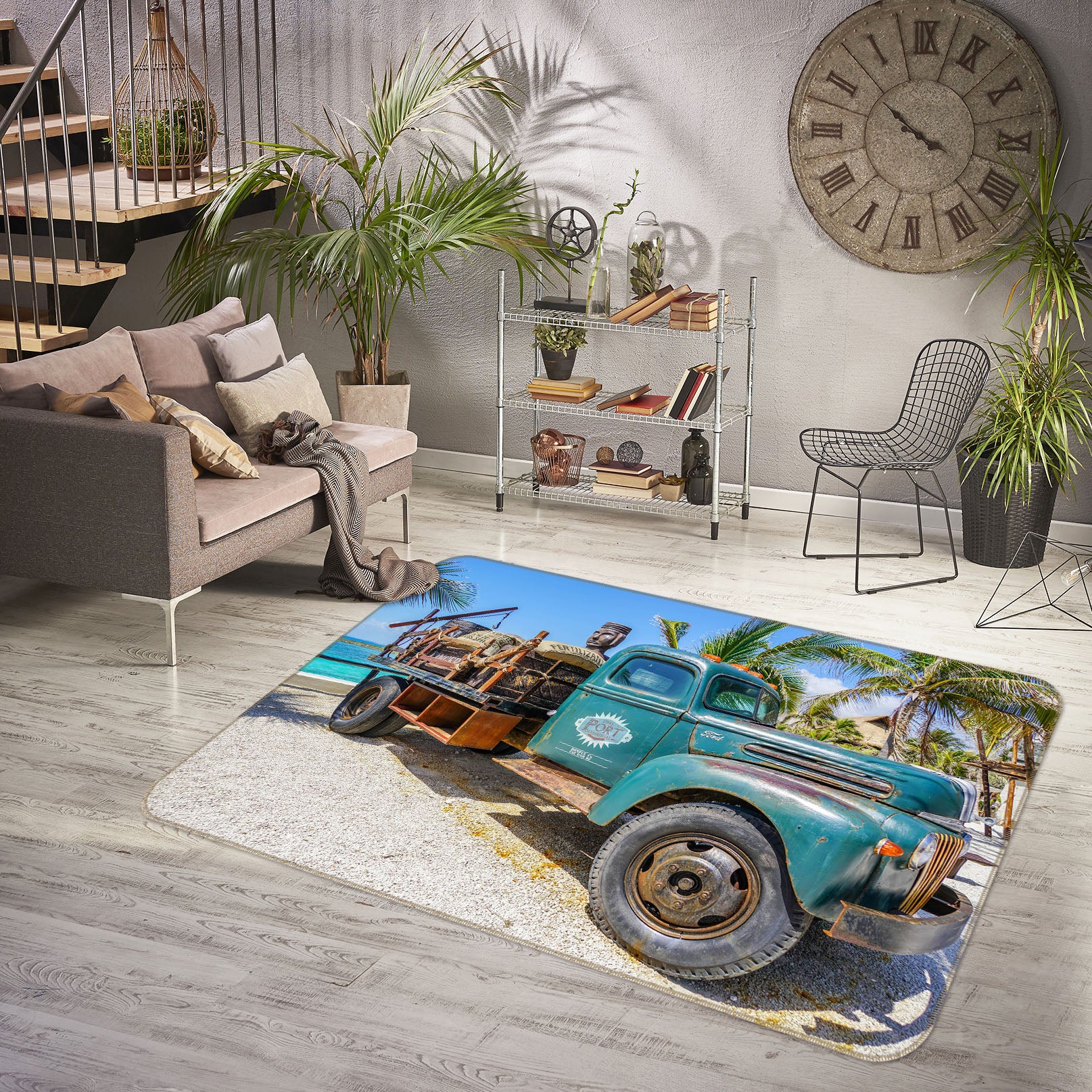 3D Blue Car Seaside 42100 Vehicle Non Slip Rug Mat
