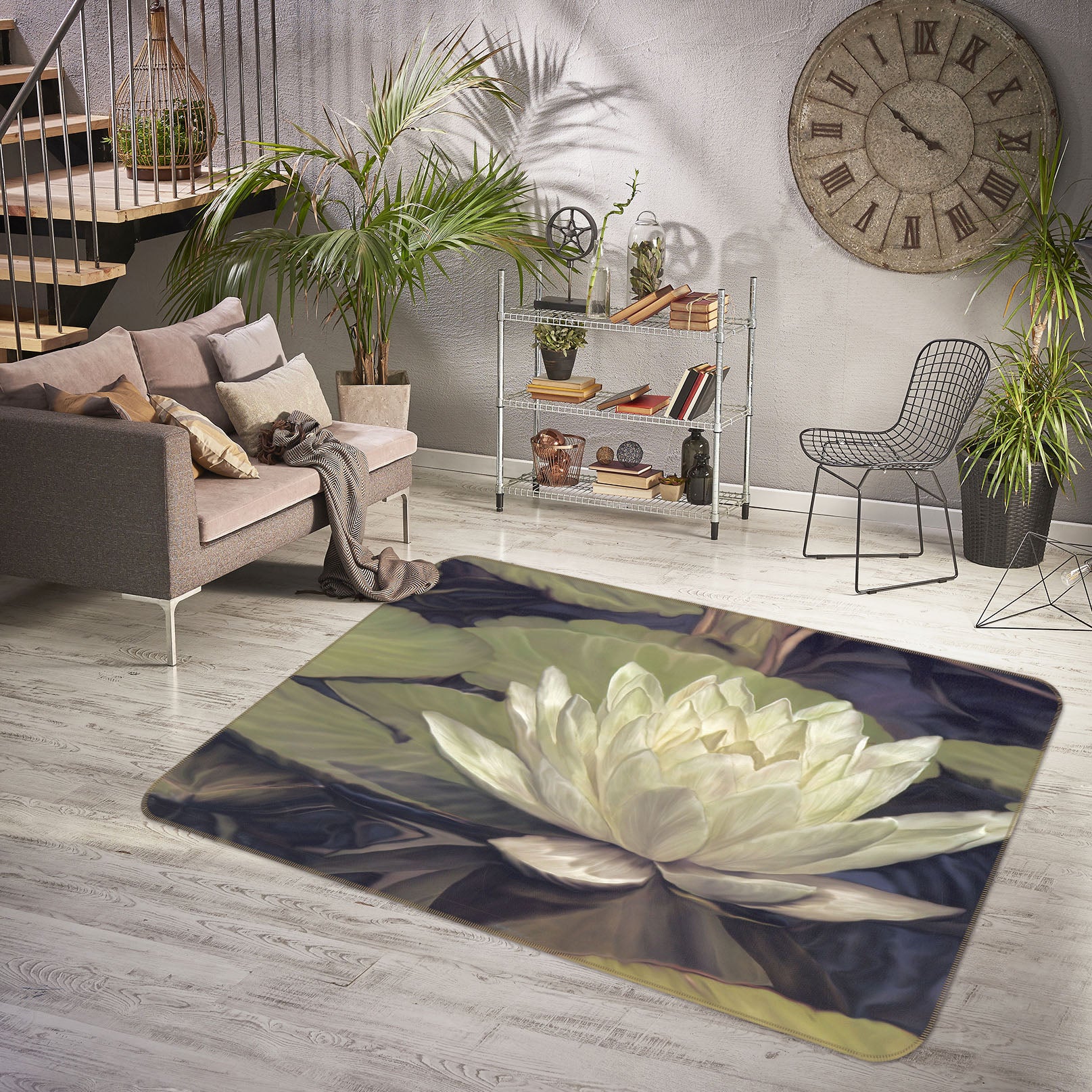 3D White Lotus 32070 Non Slip Rug Mat