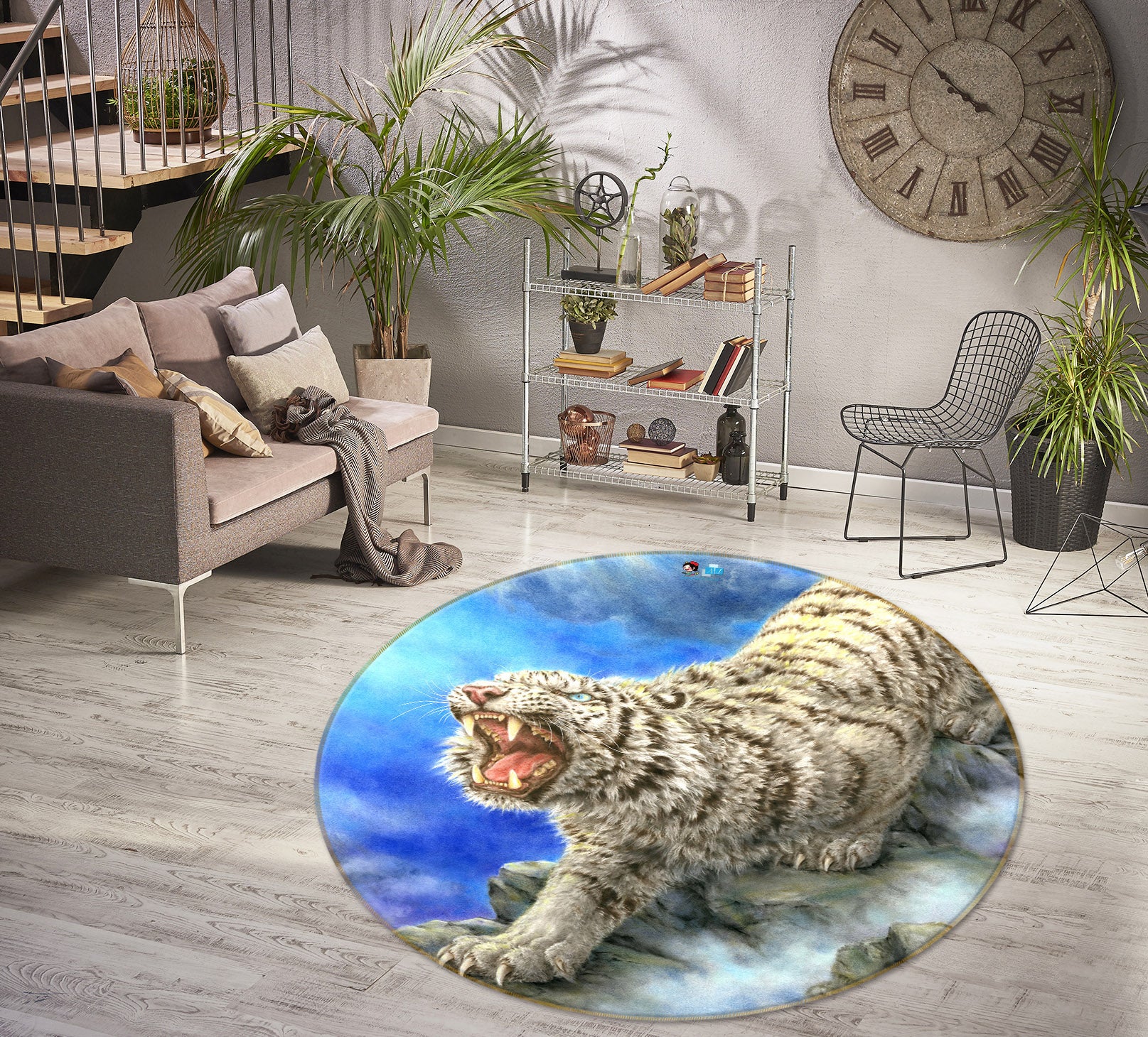 3D Tiger Cloud 6057 Kayomi Harai Rug Round Non Slip Rug Mat