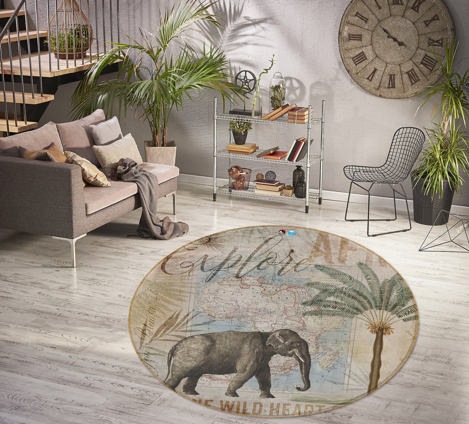 3D Elephant Trees 83043 Andrea haase Rug Round Non Slip Rug Mat