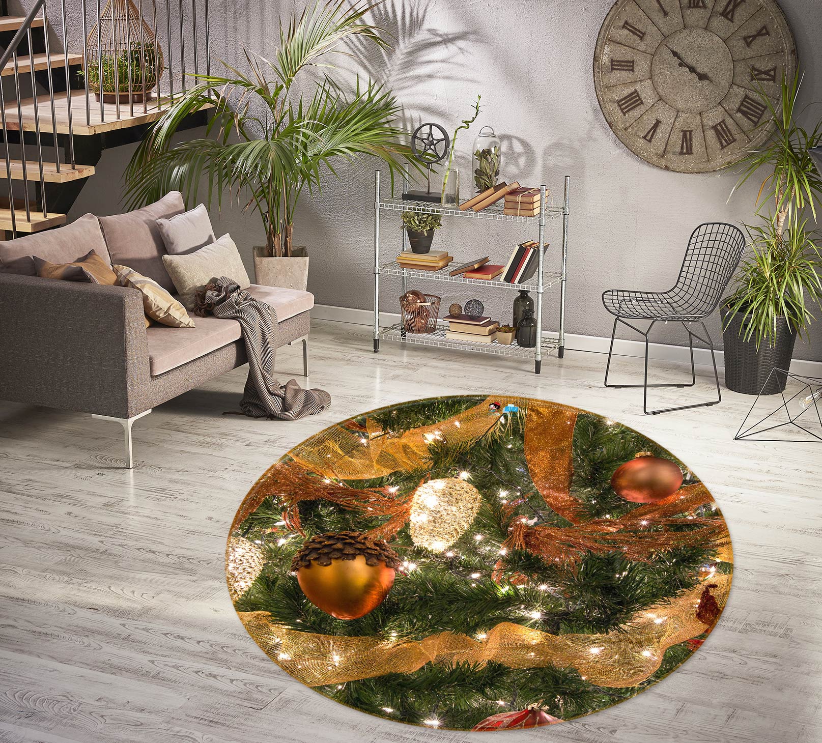 3D Pine Cones 54044 Christmas Round Non Slip Rug Mat Xmas