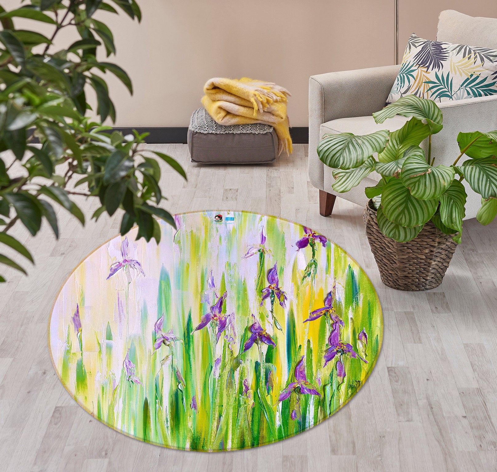 3D Purple Flower 748 Skromova Marina Rug Round Non Slip Rug Mat