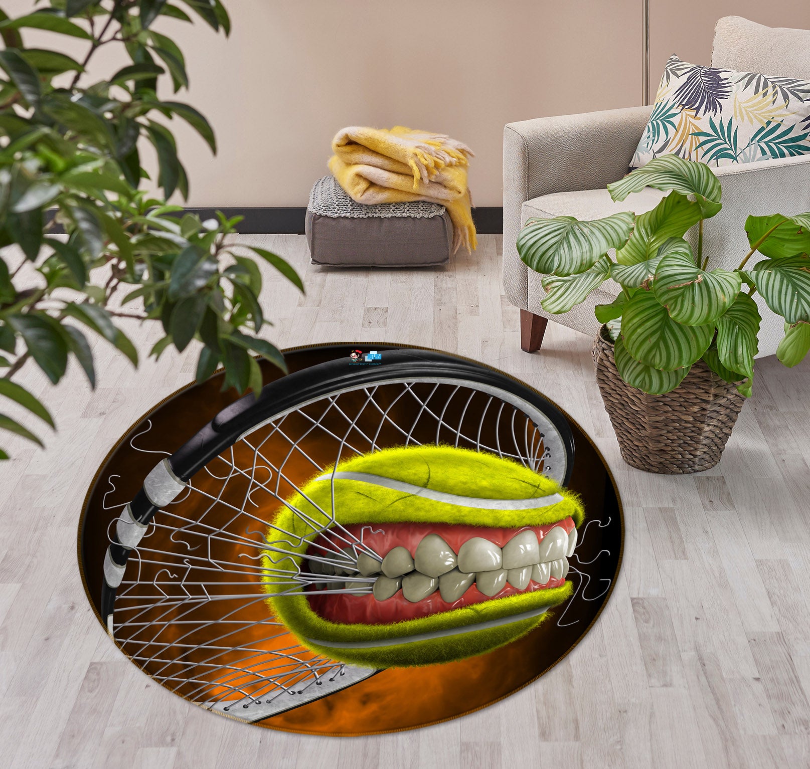 3D Teeth Tennis 4155 Tom Wood Rug Round Non Slip Rug Mat