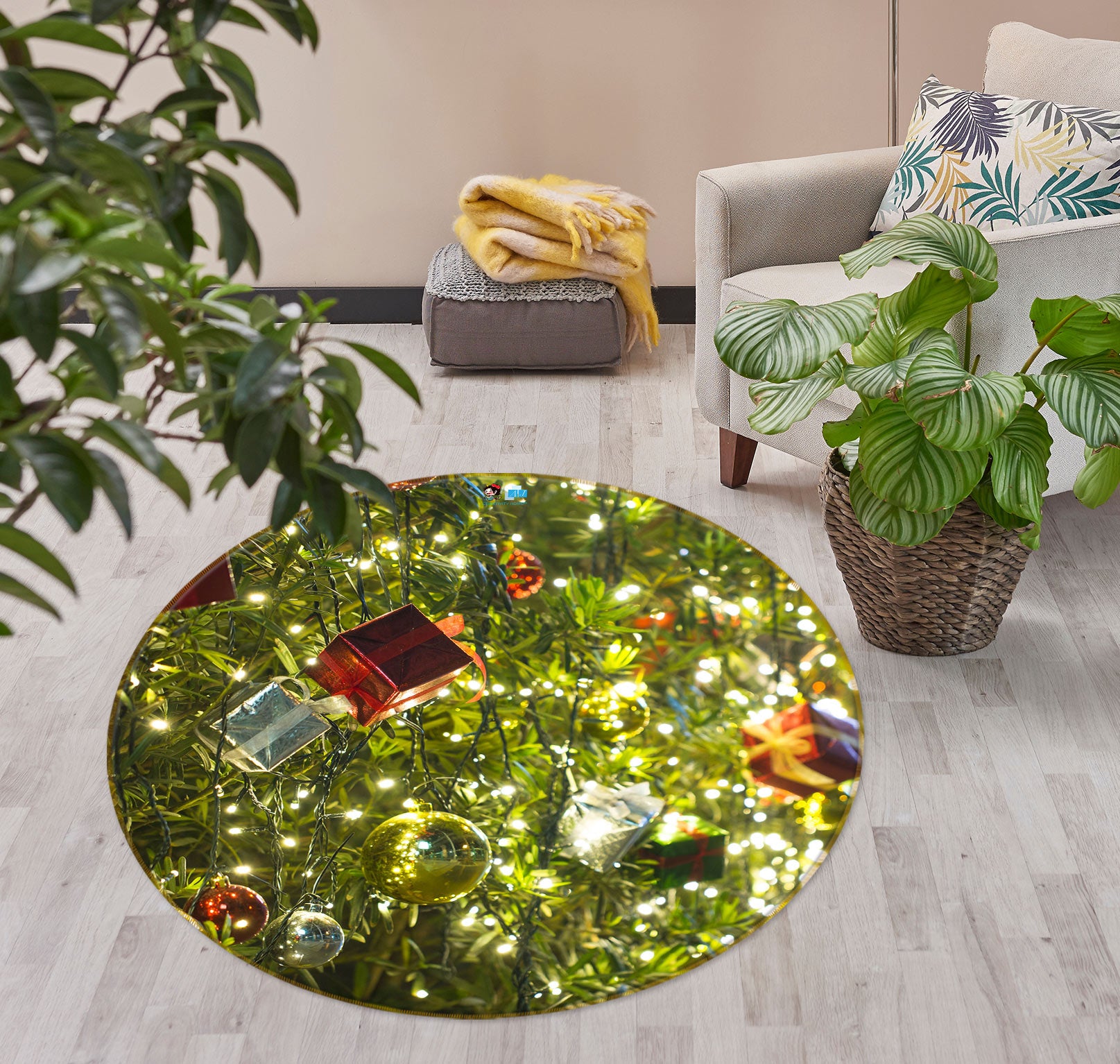 3D Tree Pendant 54056 Christmas Round Non Slip Rug Mat Xmas