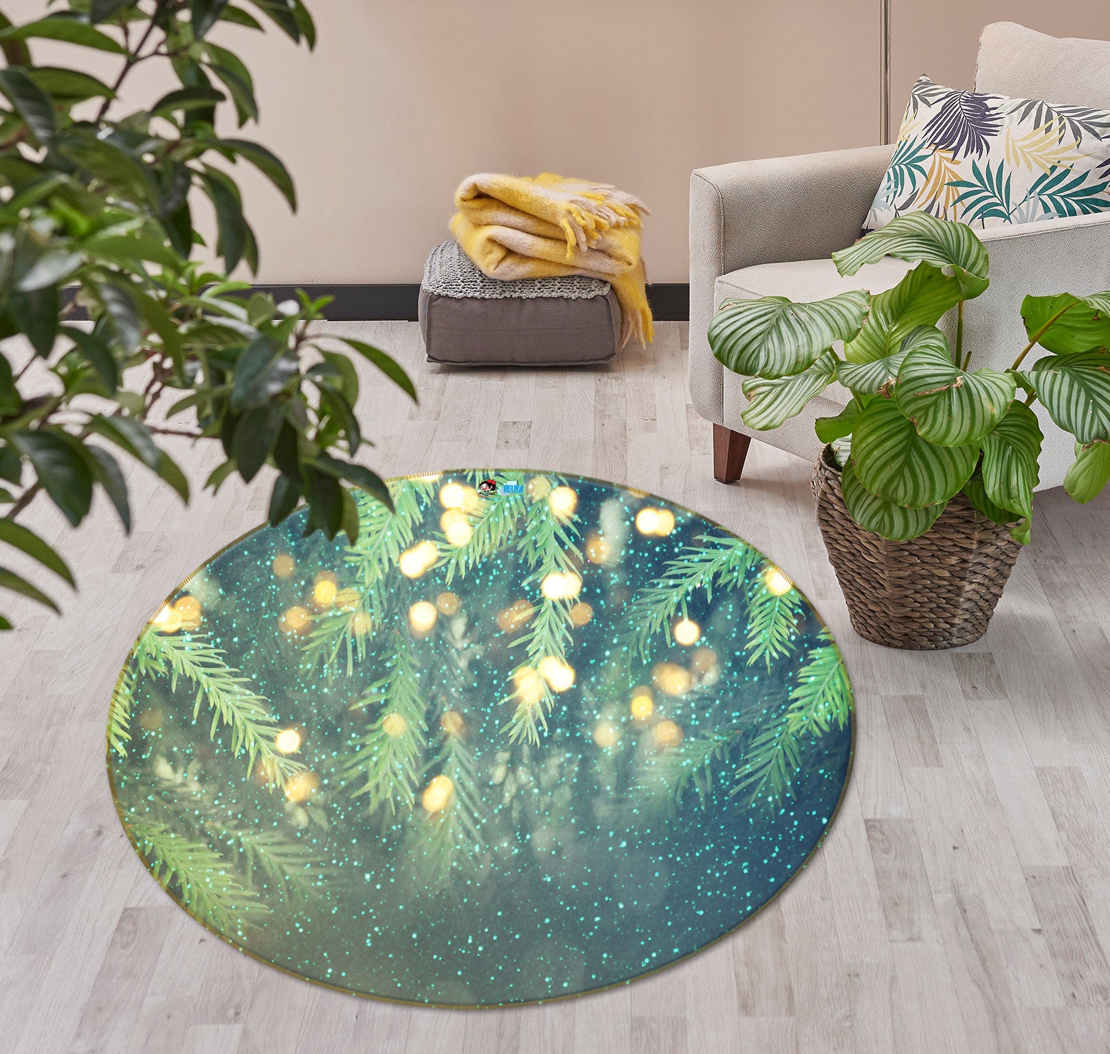 3D Branches 54151 Christmas Round Non Slip Rug Mat Xmas