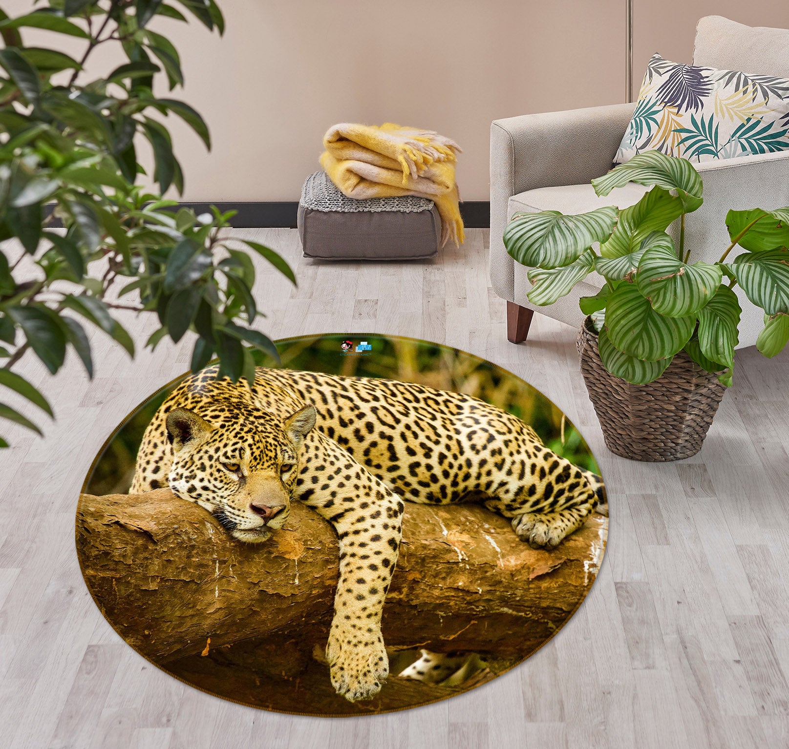 3D Leopard 72200 Round Non Slip Rug Mat