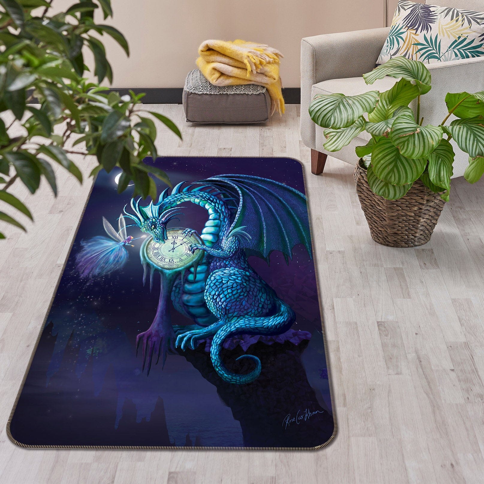 3D Clock Dragon 3034 Rose Catherine Khan Rug Non Slip Rug Mat Mat AJ Creativity Home 