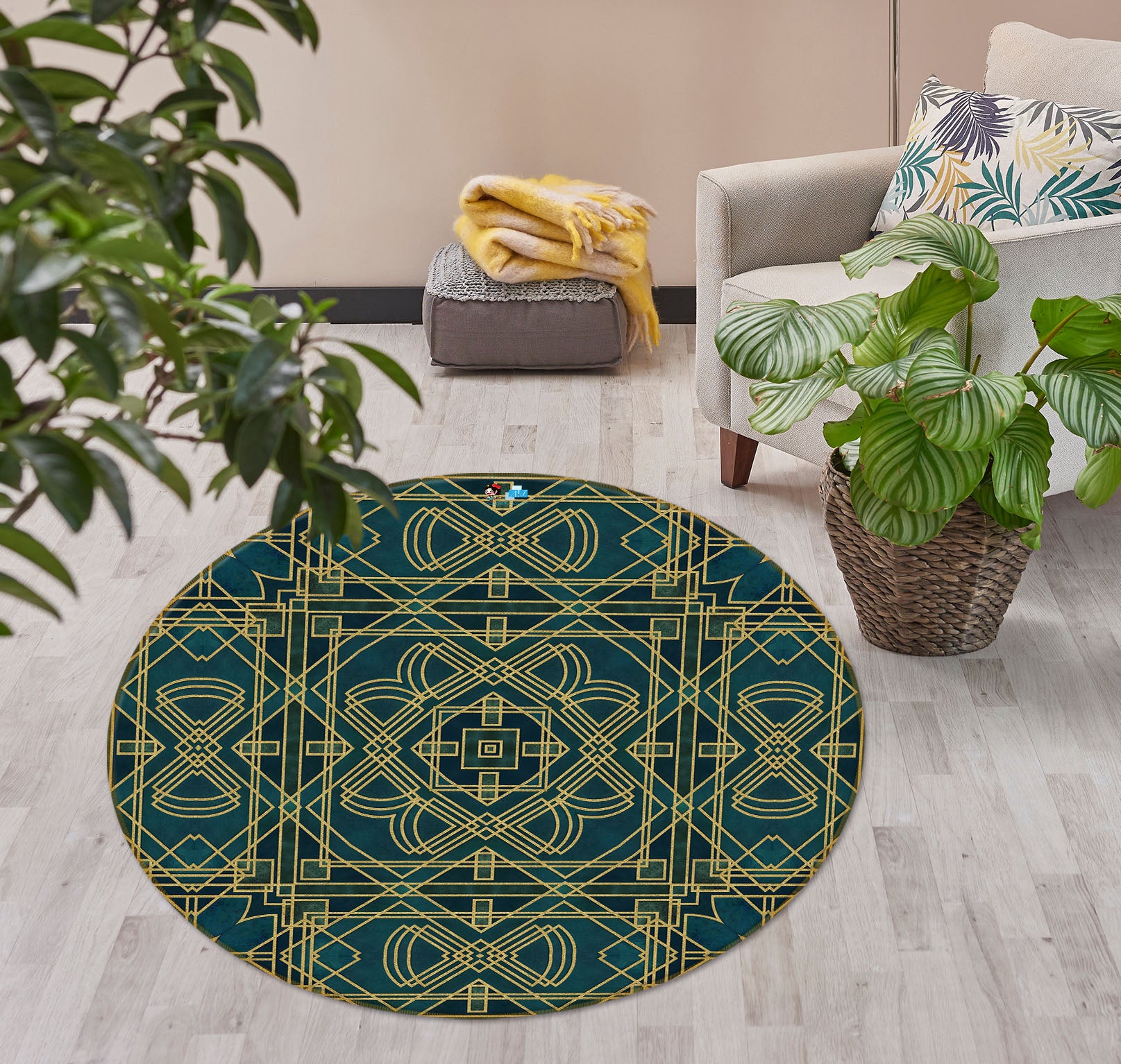 3D Pattern Lines 83044 Andrea haase Rug Round Non Slip Rug Mat