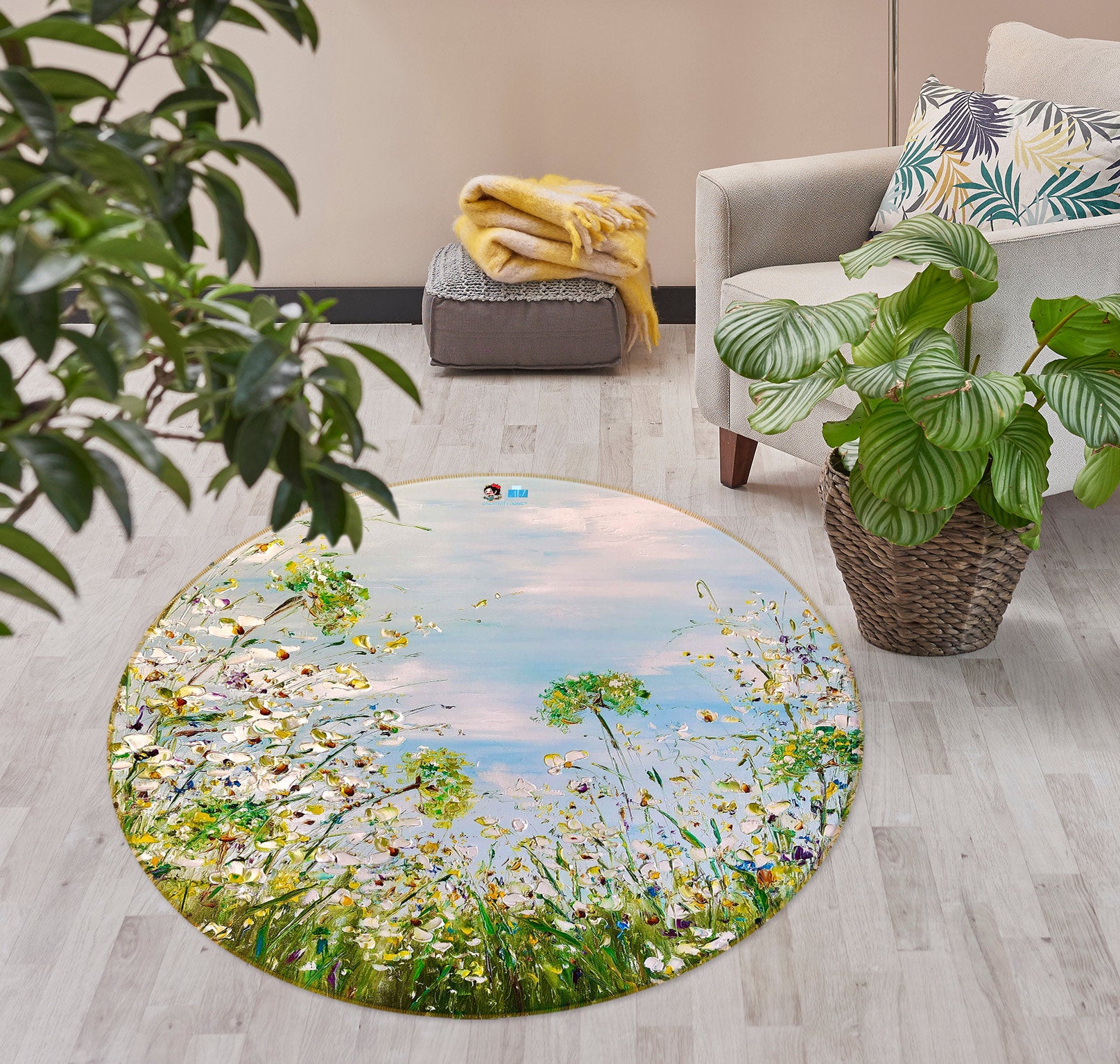 3D Wildflowers Grass 742 Skromova Marina Rug Round Non Slip Rug Mat