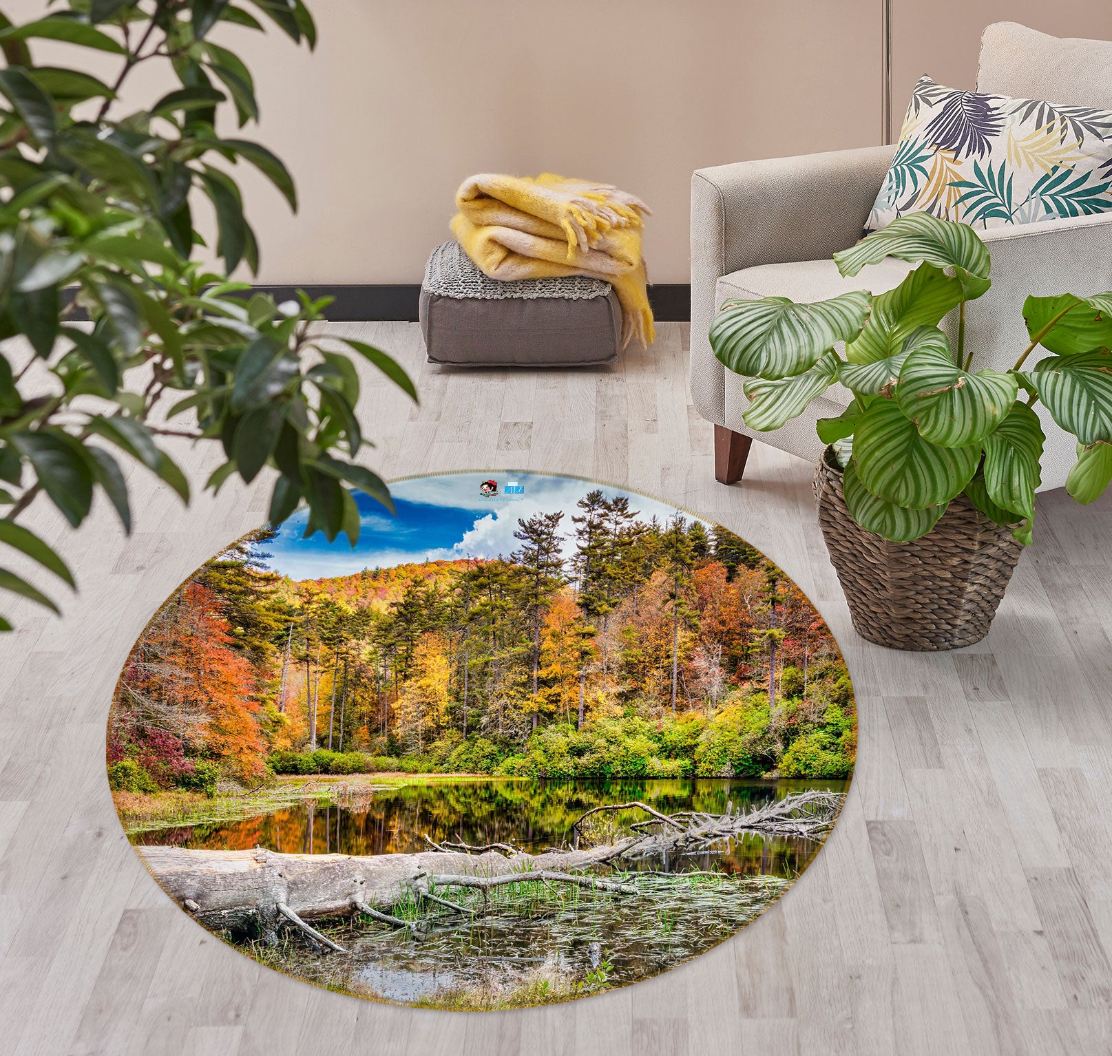 3D Forest Trees 5052 Beth Sheridan Rug Round Non Slip Rug Mat