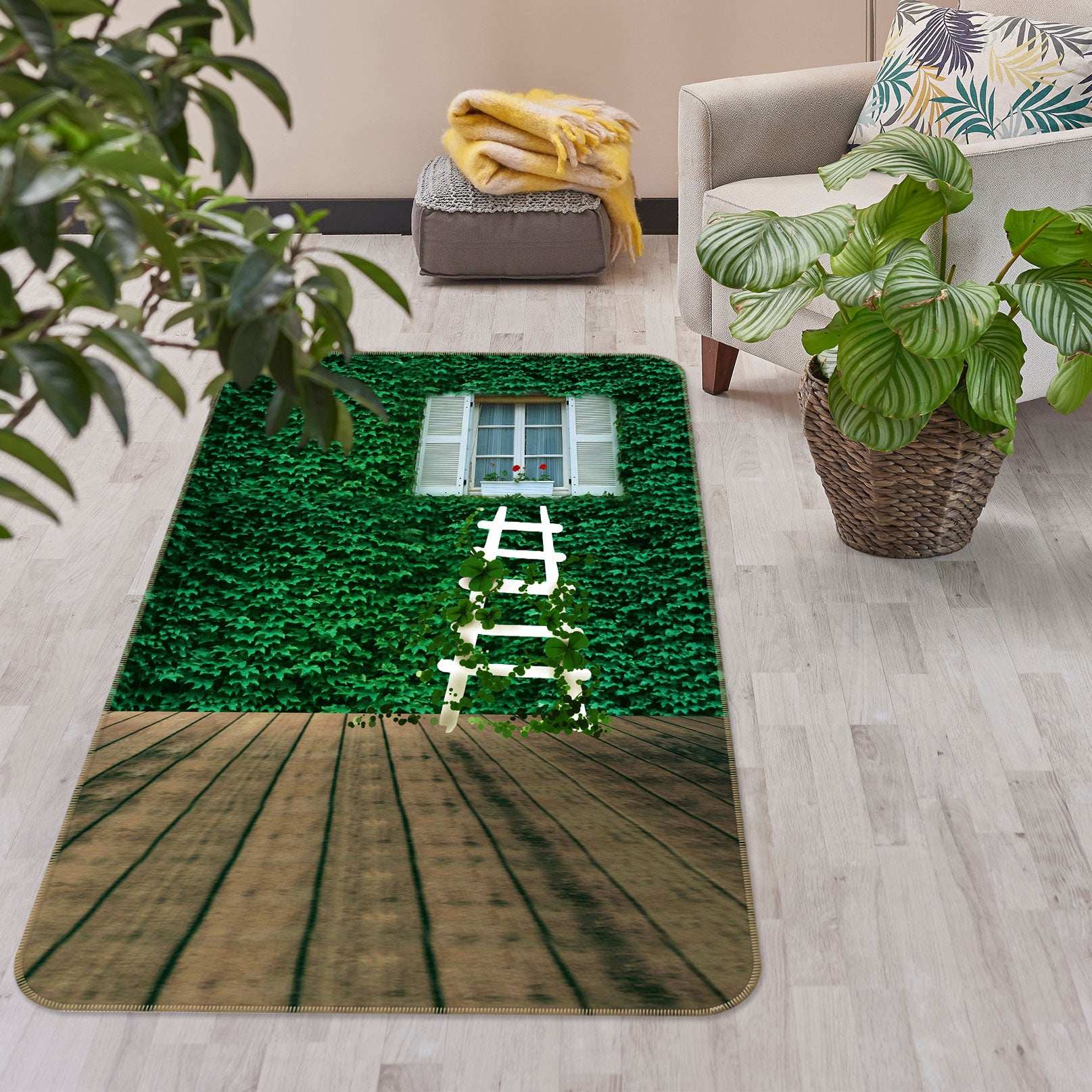 3D Board Leaves Window 76078 Non Slip Rug Mat