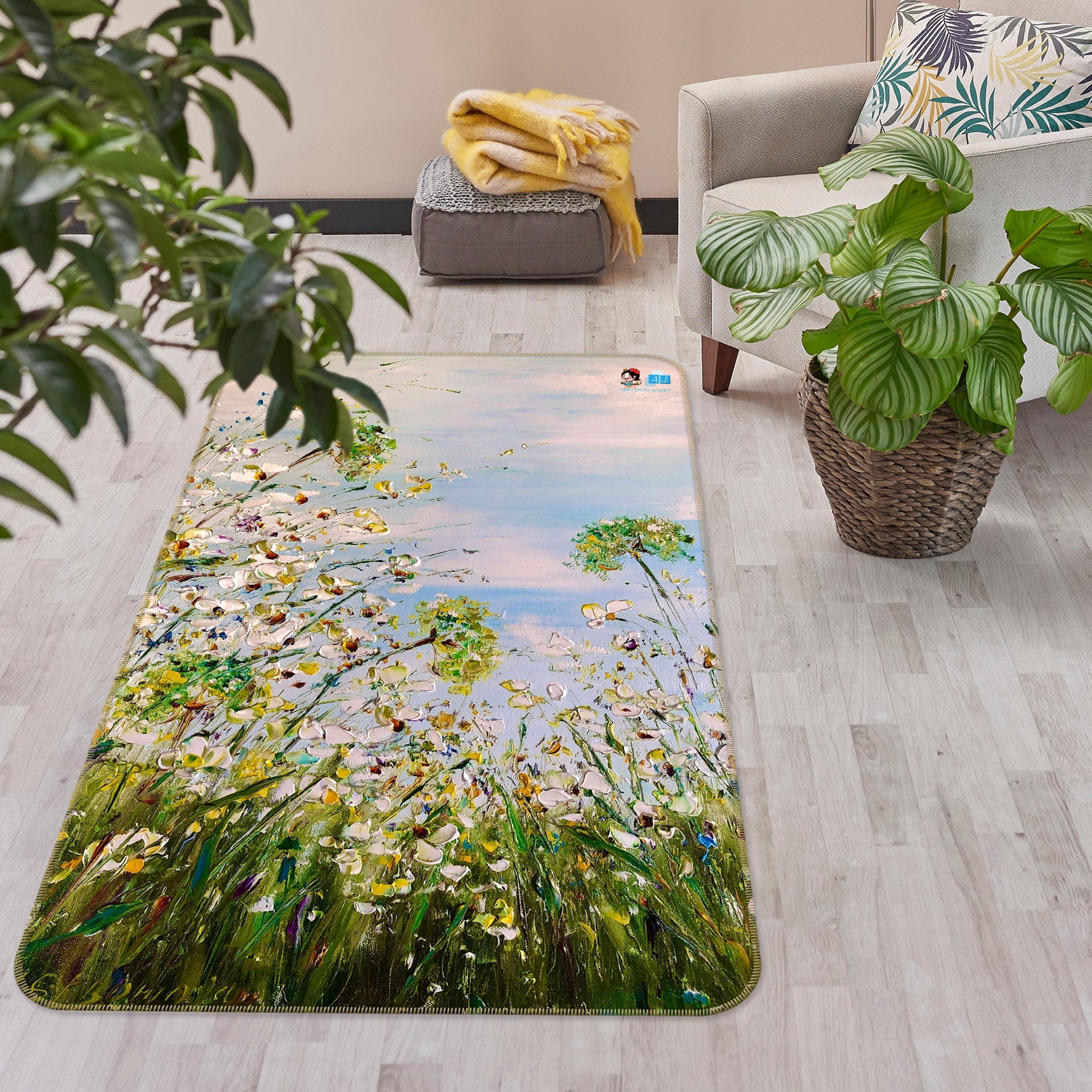 3D Green Flower 1167 Skromova Marina Rug Non Slip Rug Mat