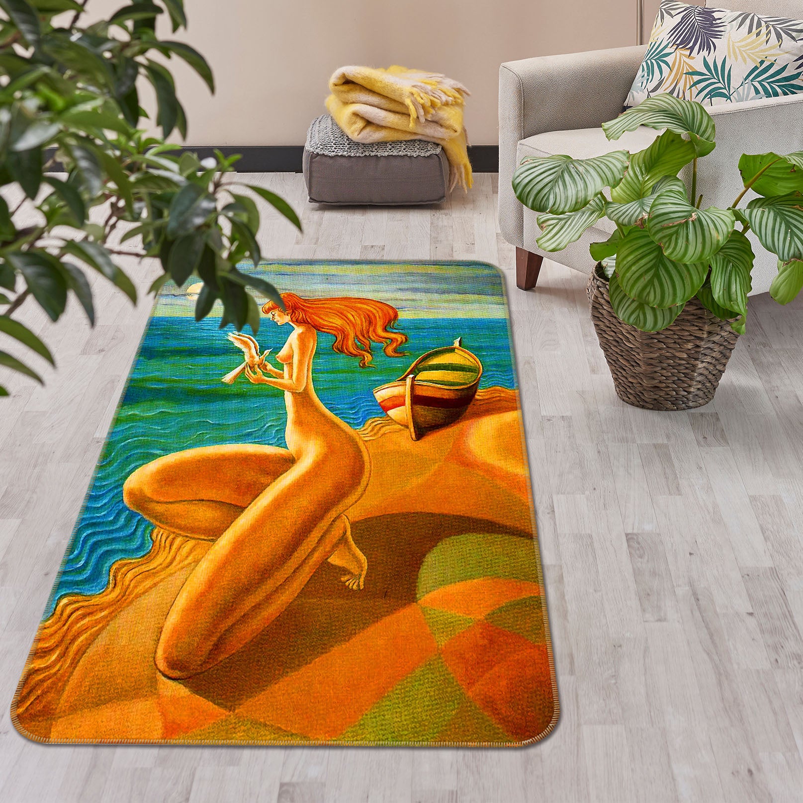 3D Long-Haired Girl 33225 Non Slip Rug Mat