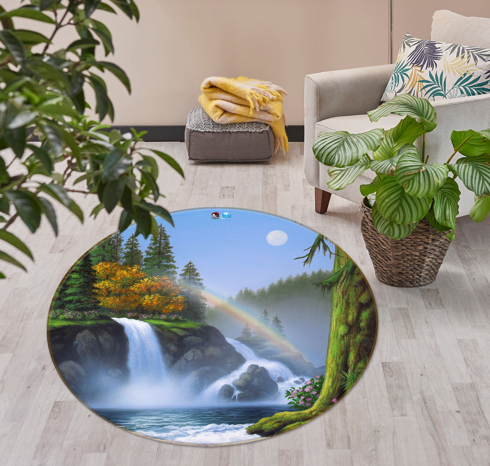 3D Waterfall 83149 Jerry LoFaro Rug Round Non Slip Rug Mat