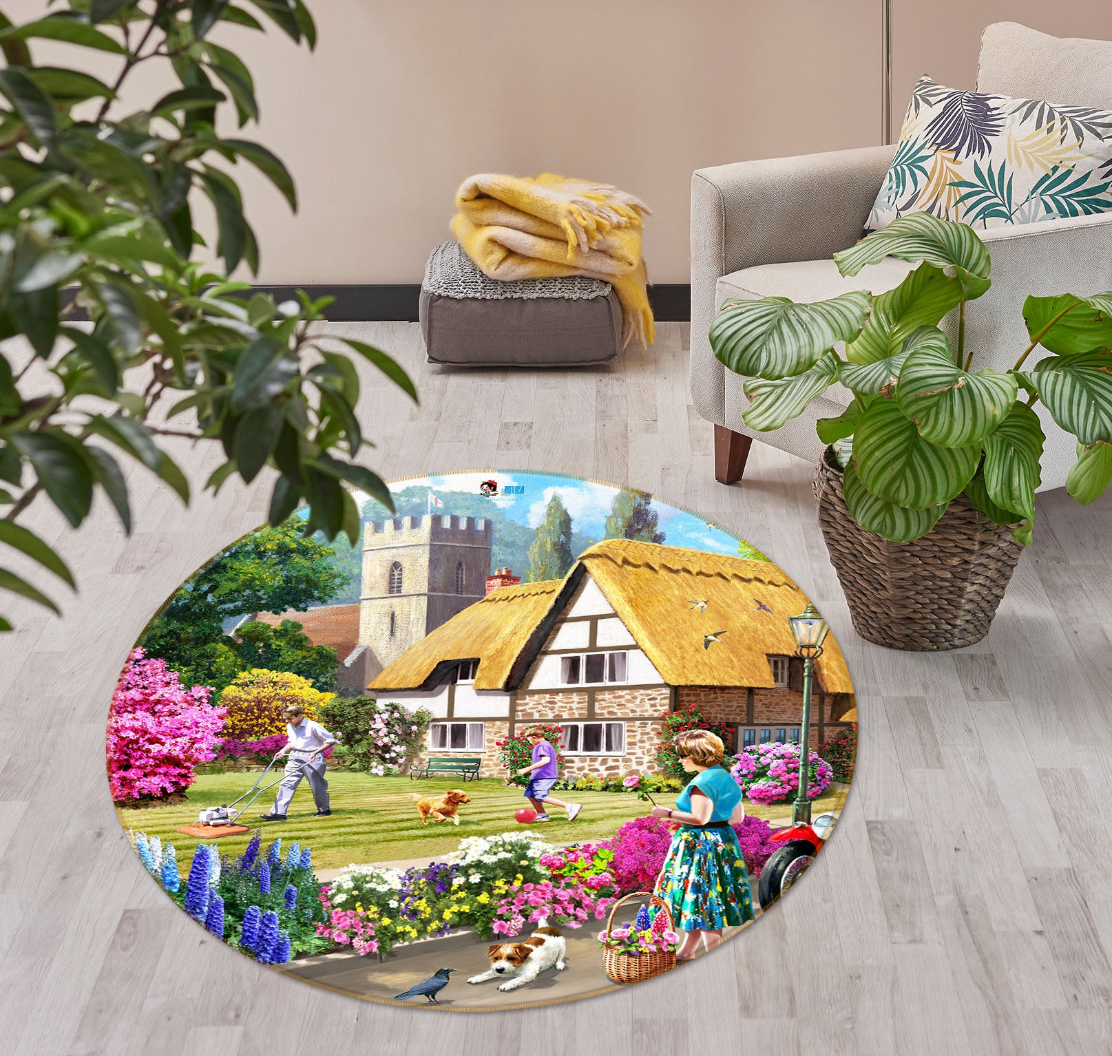 3D Garden Dog 047 Kevin Walsh Rug Round Non Slip Rug Mat