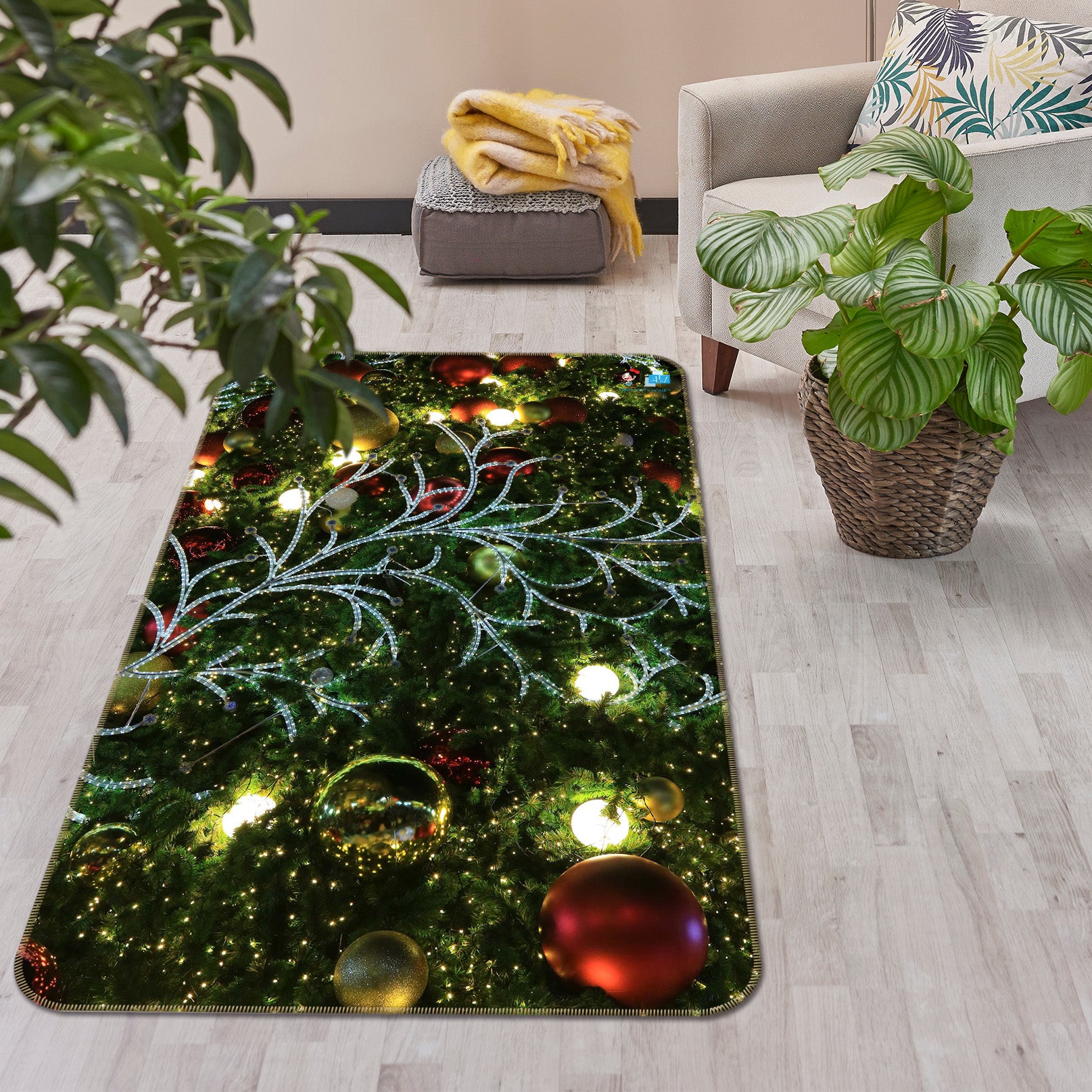 3D Branches Ball Pendant 55147 Christmas Non Slip Rug Mat Xmas