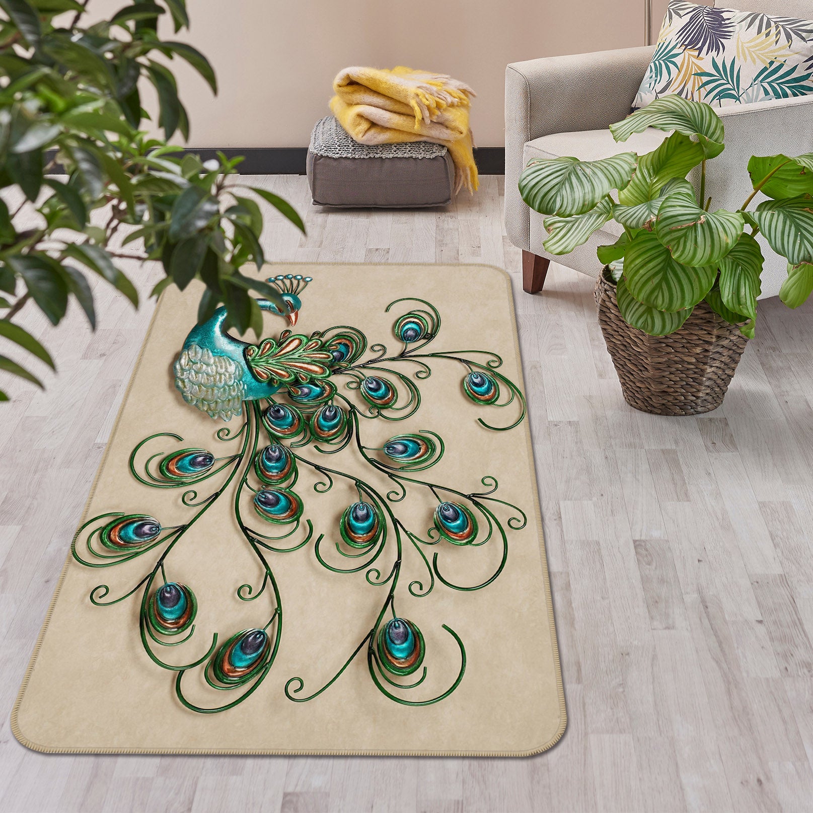 3D Peacock Hair Pattern 65002 Non Slip Rug Mat