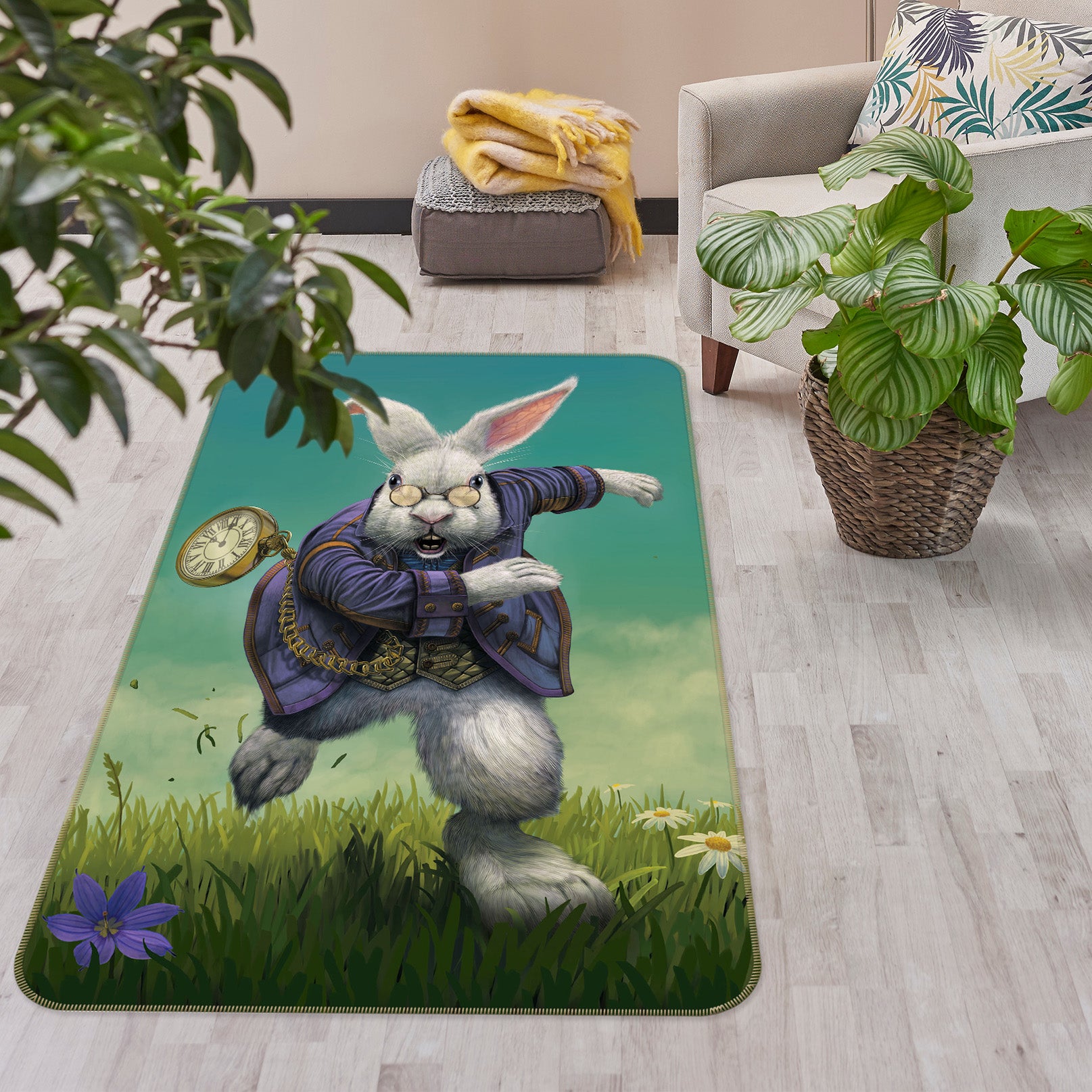 3D Pocket Watch Rabbit 84275 Vincent Hie Rug Non Slip Rug Mat