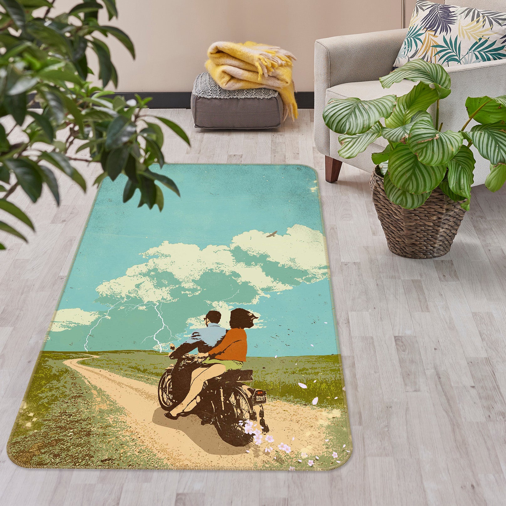 3D Sky Couple Motorcycle 84106 Showdeer Rug Non Slip Rug Mat