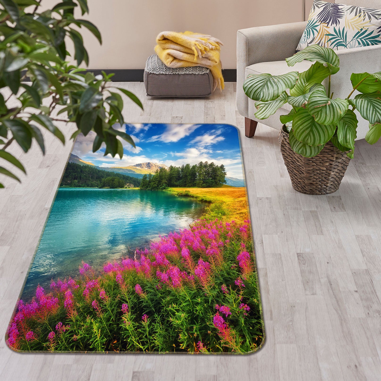 3D Flower Bush Lake 26134 Non Slip Rug Mat