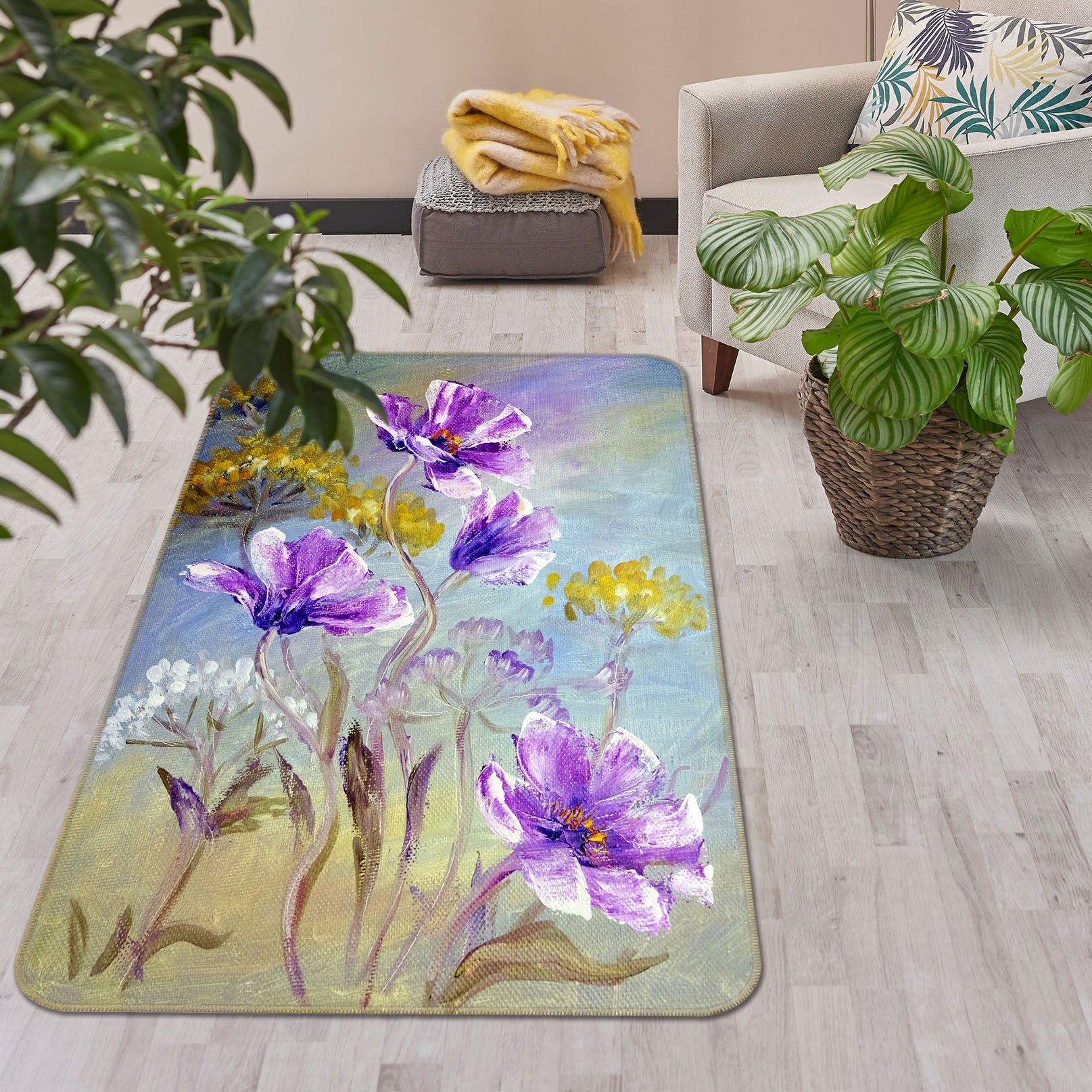 3D Purple Flowers 26161 Non Slip Rug Mat