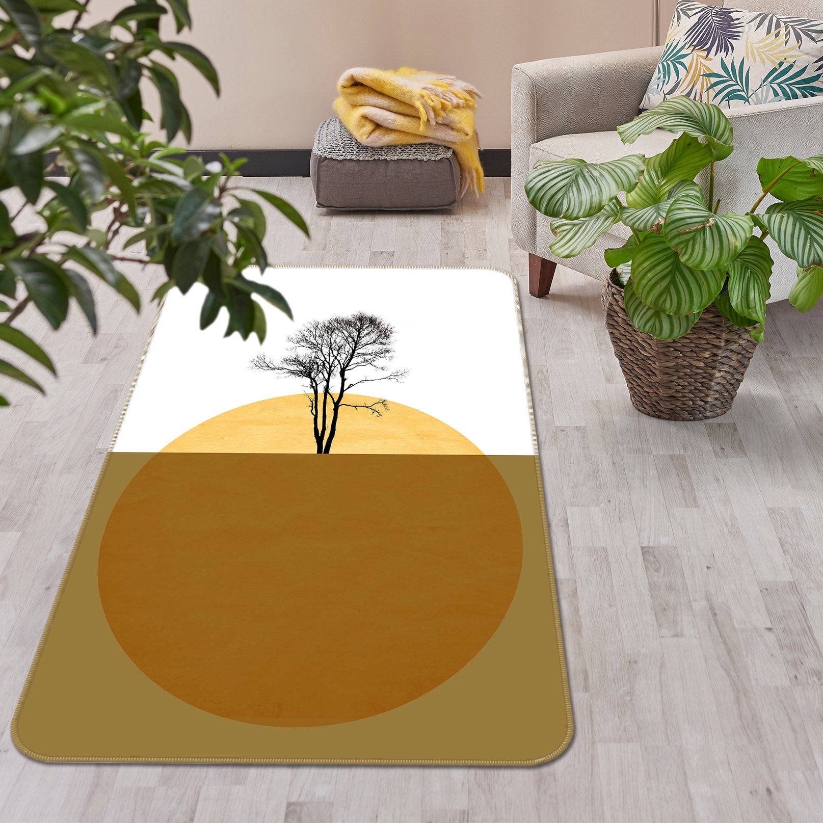 3D Golden Moon Trees 84128 Boris Draschoff Rug Non Slip Rug Mat