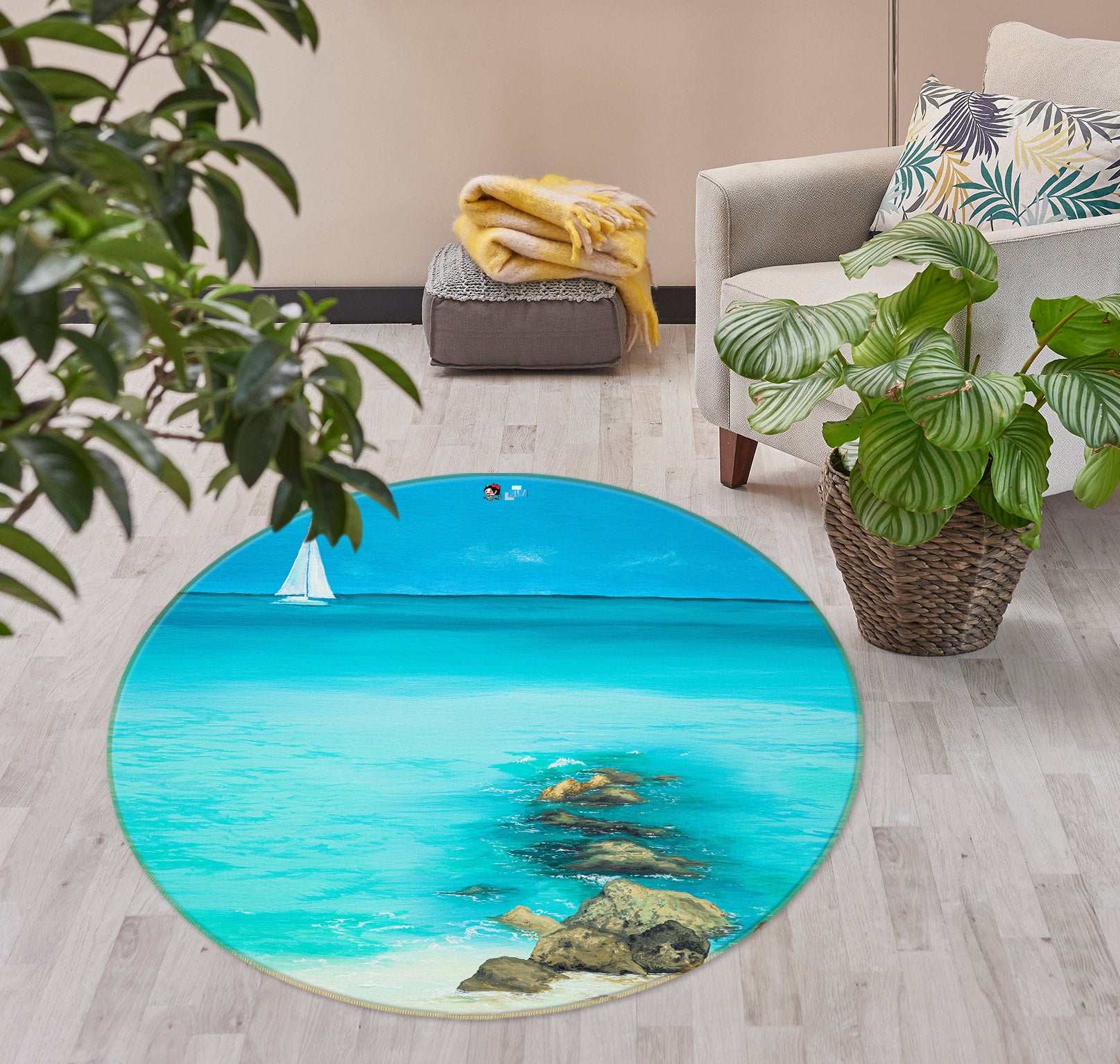 3D Seawater 18126 Marina Zotova Rug Round Non Slip Rug Mat