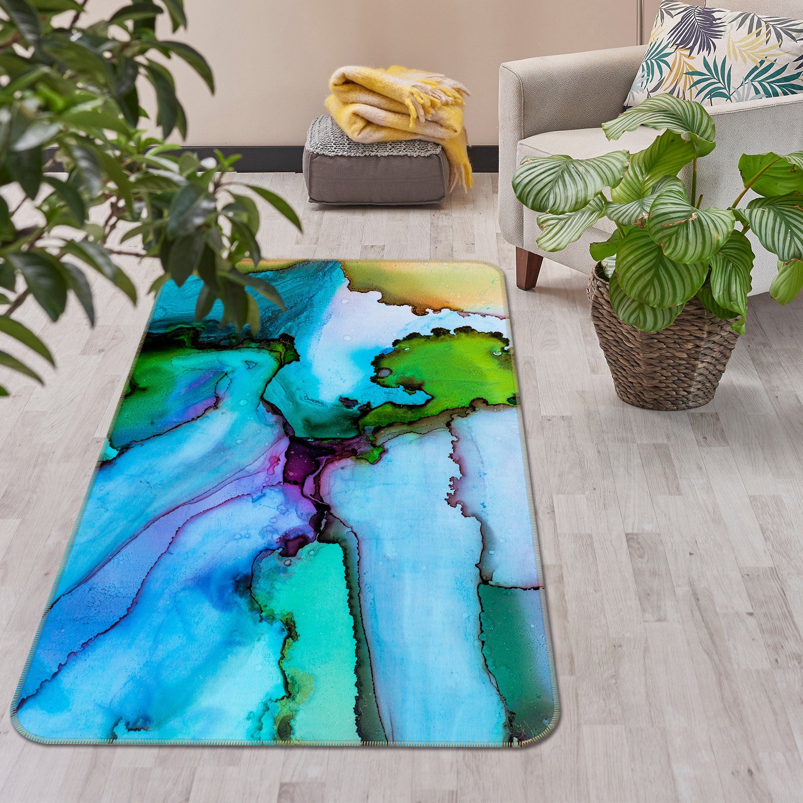 3D Blue Pattern 28016 Non Slip Rug Mat