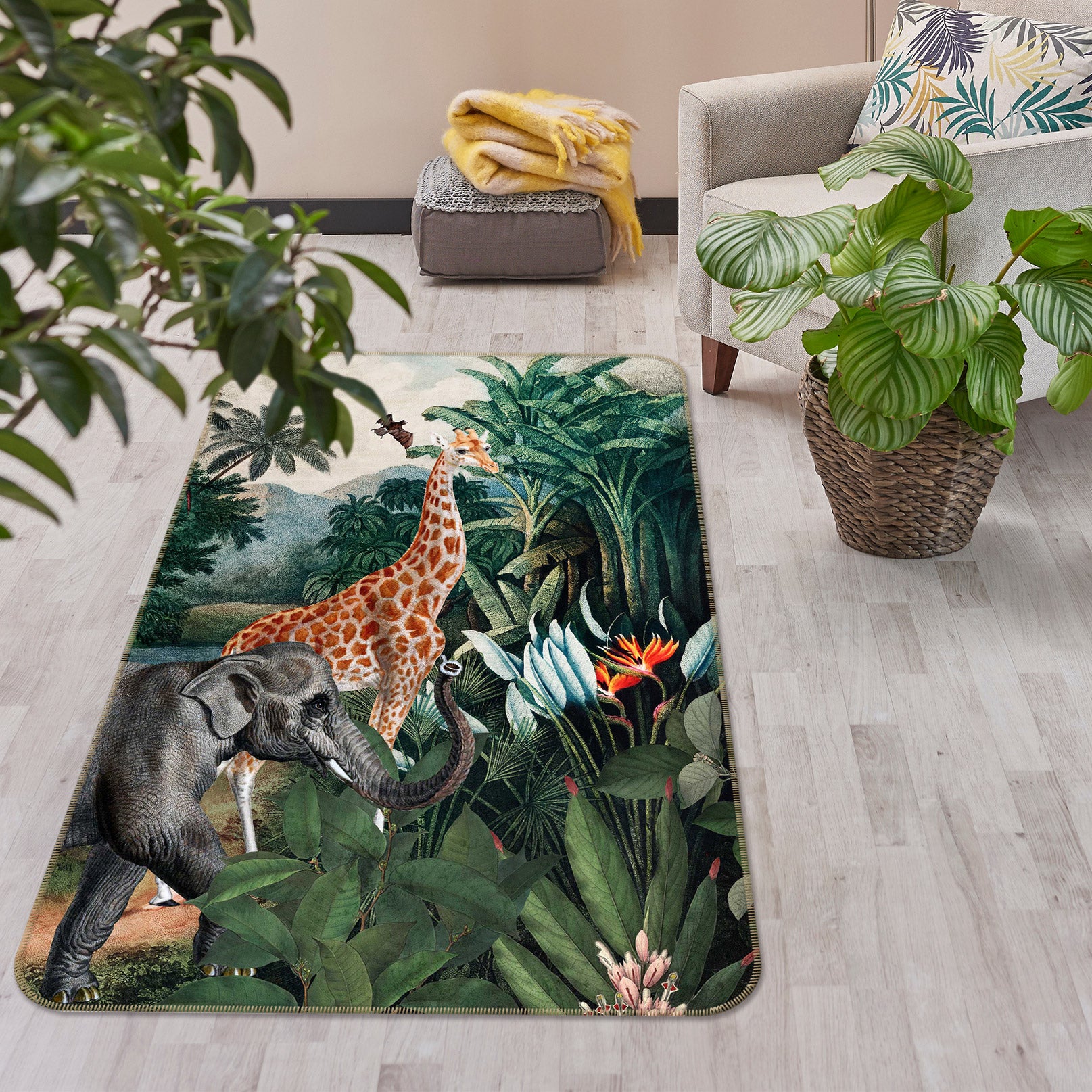 3D Giraffe Elephant 154 Uta Naumann Rug Non Slip Rug Mat
