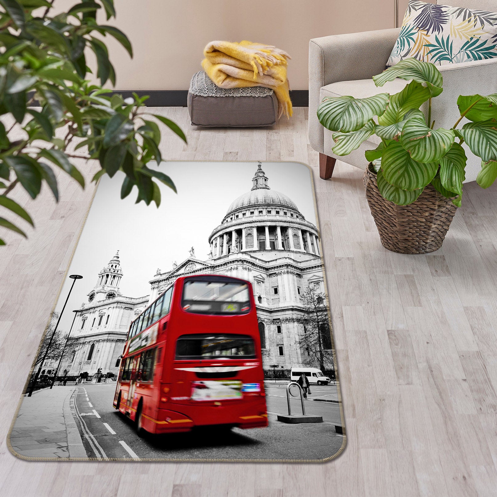 3D Building Red Bus 68138 Vehicle Non Slip Rug Mat