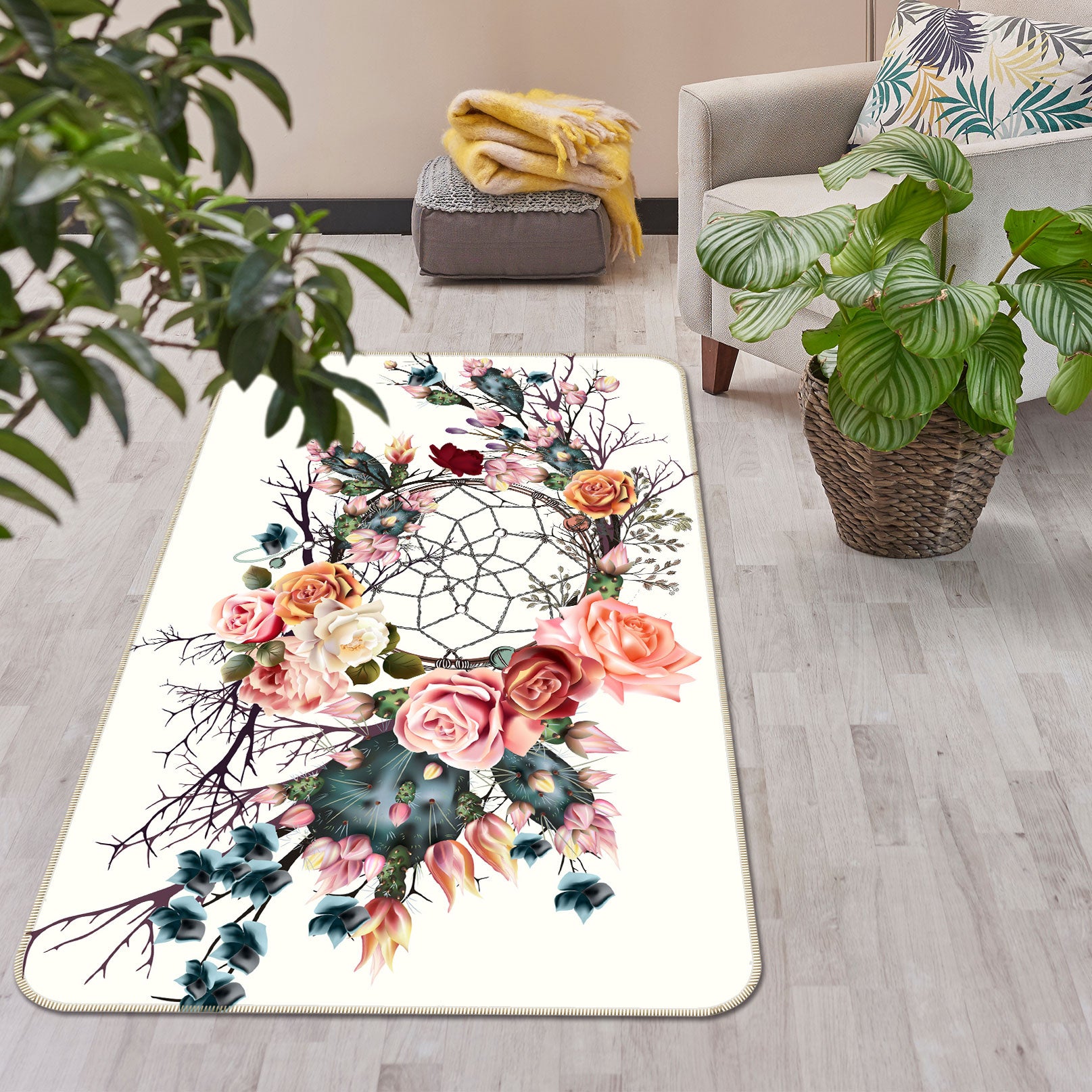 3D Flower Circle 37117 Non Slip Rug Mat