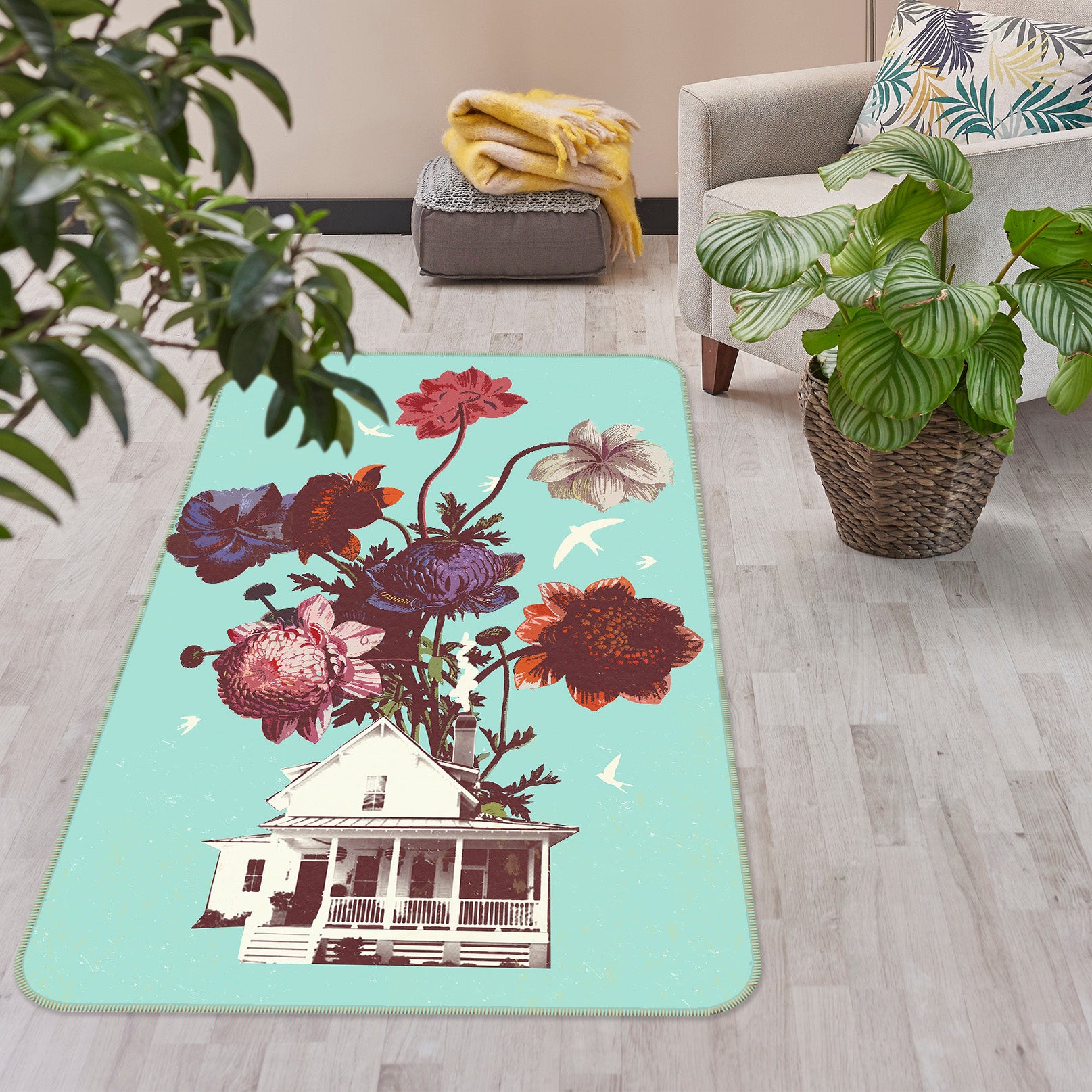 3D Flower House 84095 Showdeer Rug Non Slip Rug Mat