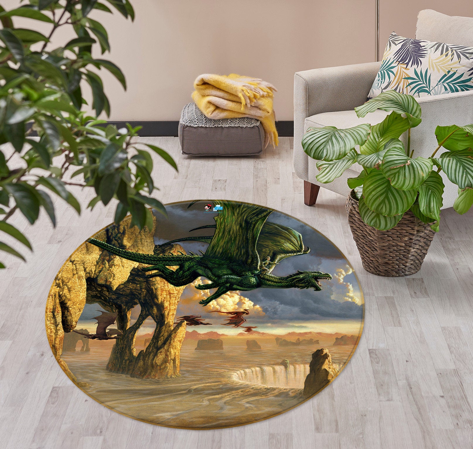 3D Green Dragon Stone 6138 Ciruelo Rug Round Non Slip Rug Mat