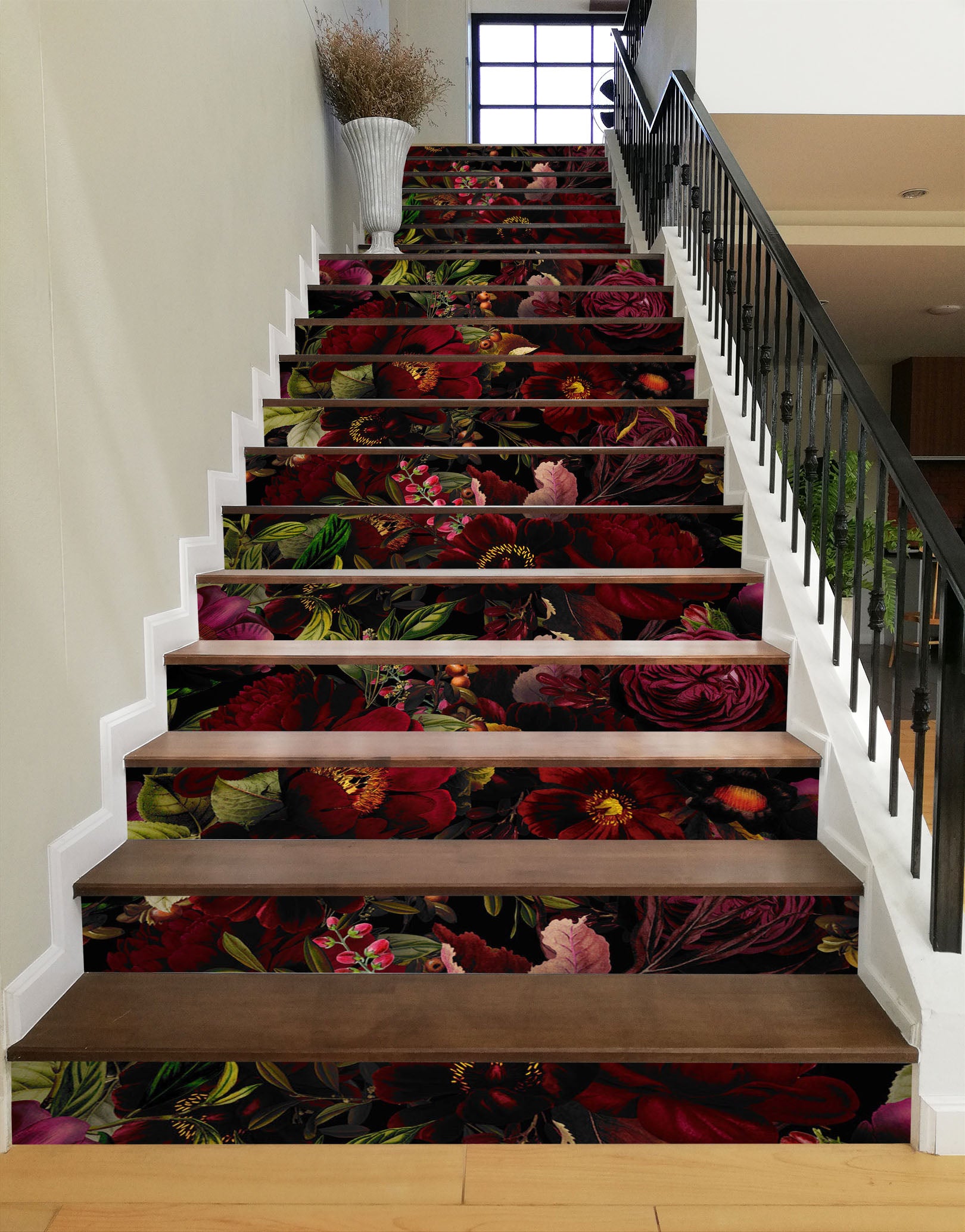 3D Crimson Flowers 10448 Uta Naumann Stair Risers