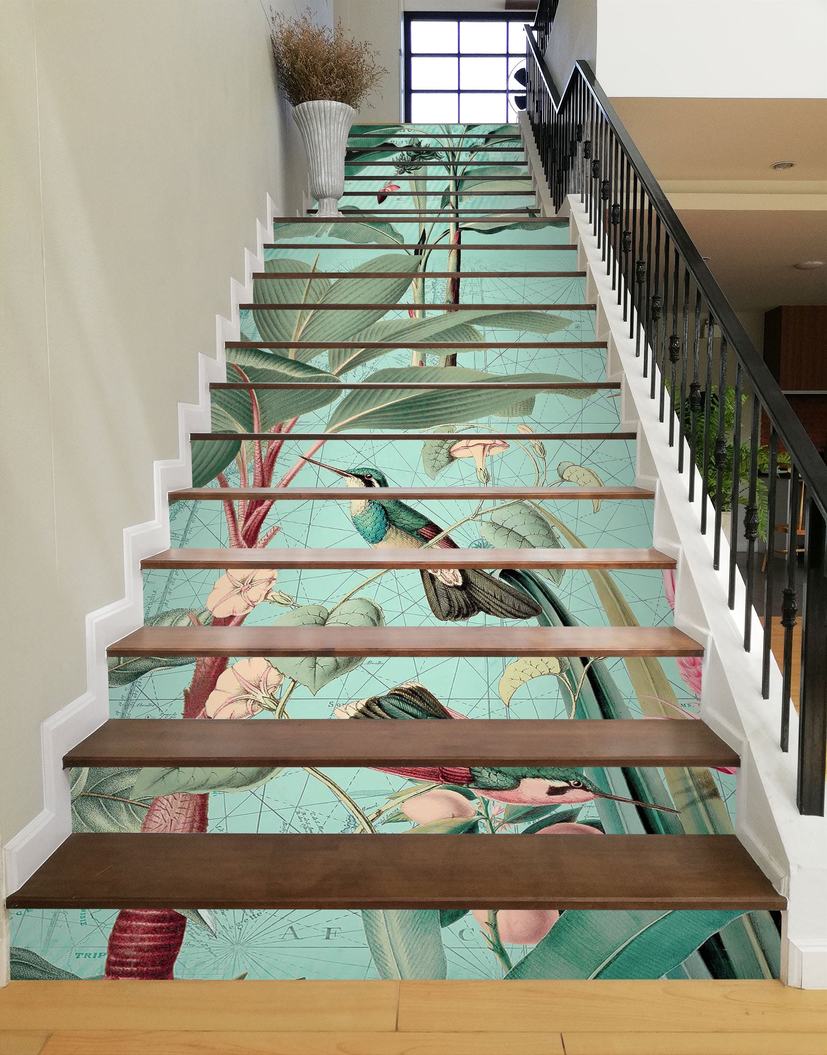 3D Tree Leaves Pink Flowers 104118 Andrea Haase Stair Risers
