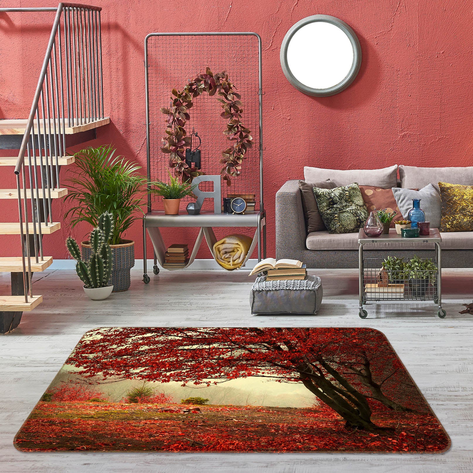 3D Red Tree 34199 Non Slip Rug Mat