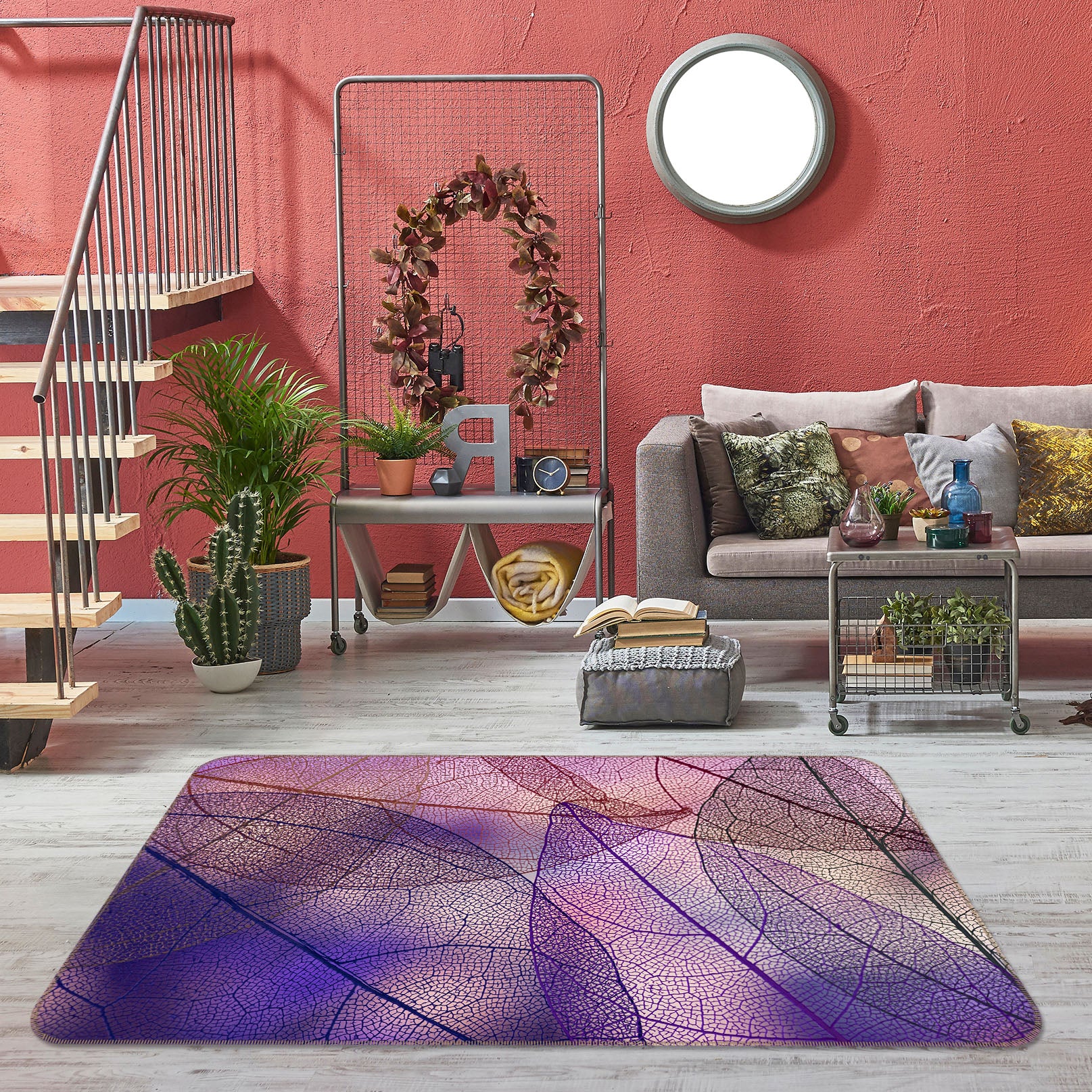 3D Purple Leaf Meridian 34092 Non Slip Rug Mat
