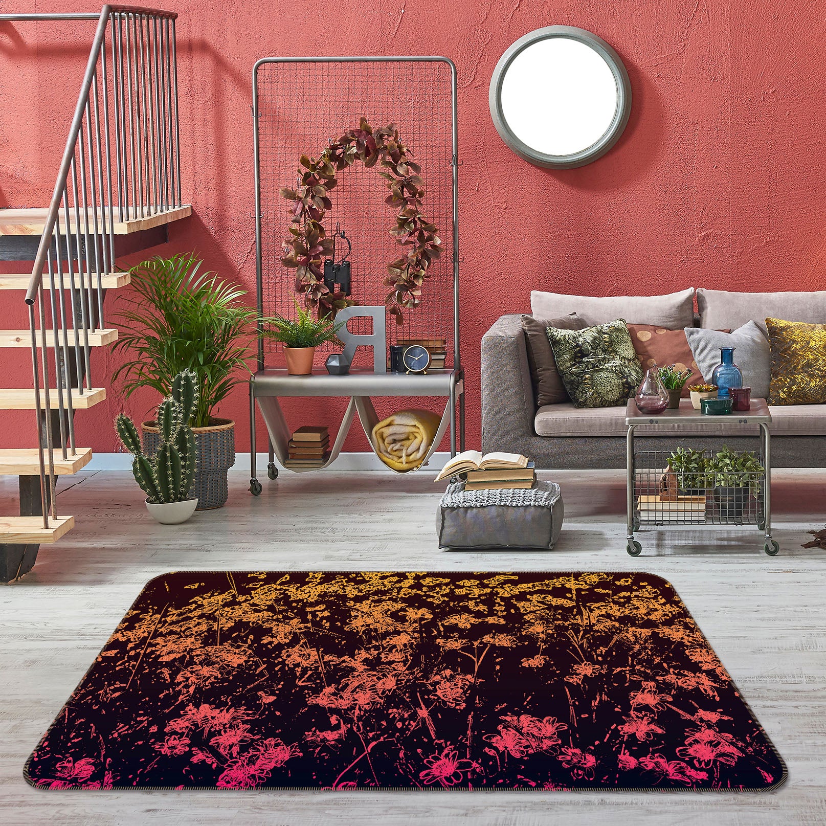 3D Floral Pattern 35122 Non Slip Rug Mat