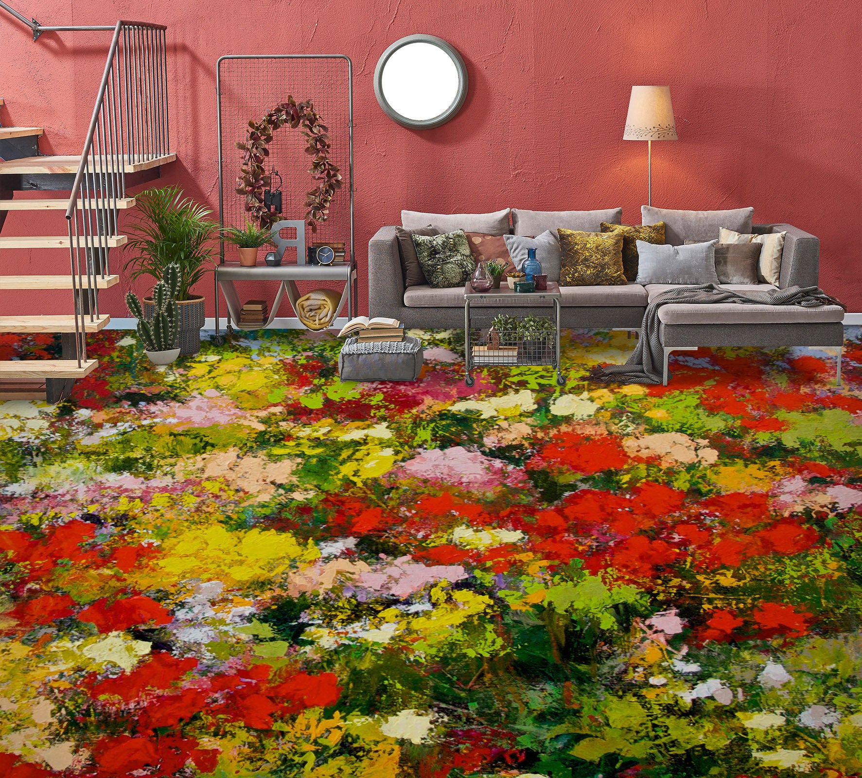 3D Flower Bush Painting 9928 Allan P. Friedlander Floor Mural